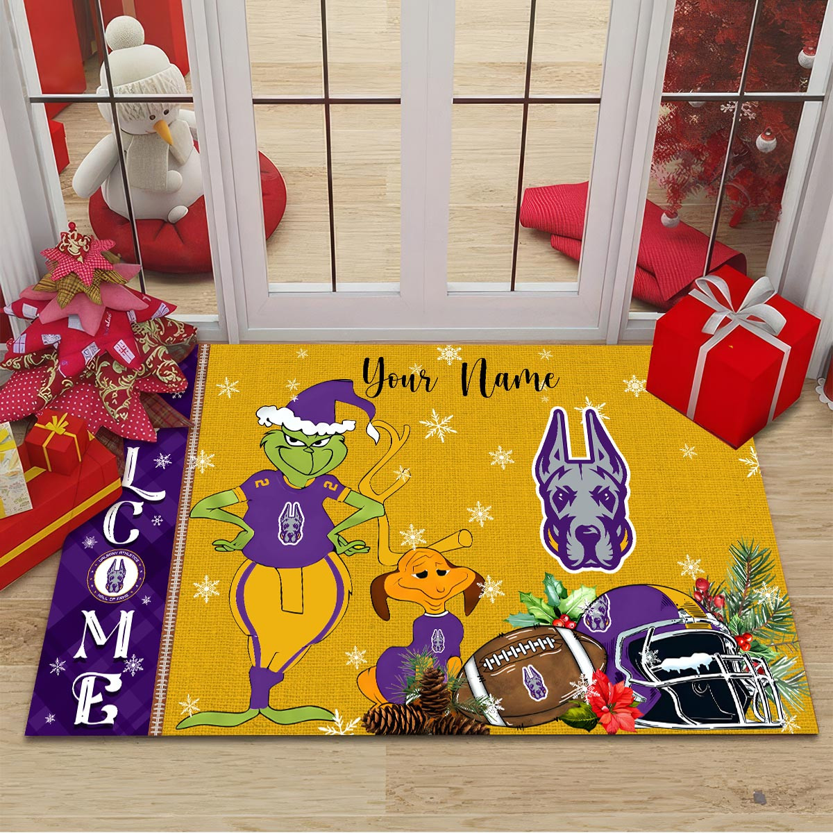 Albany Great Danes Grinch Christmas Welcome Football Doormat - Famjoys Albany Great Danes Grinch Christmas Welcome Football Doormat - Famjoys