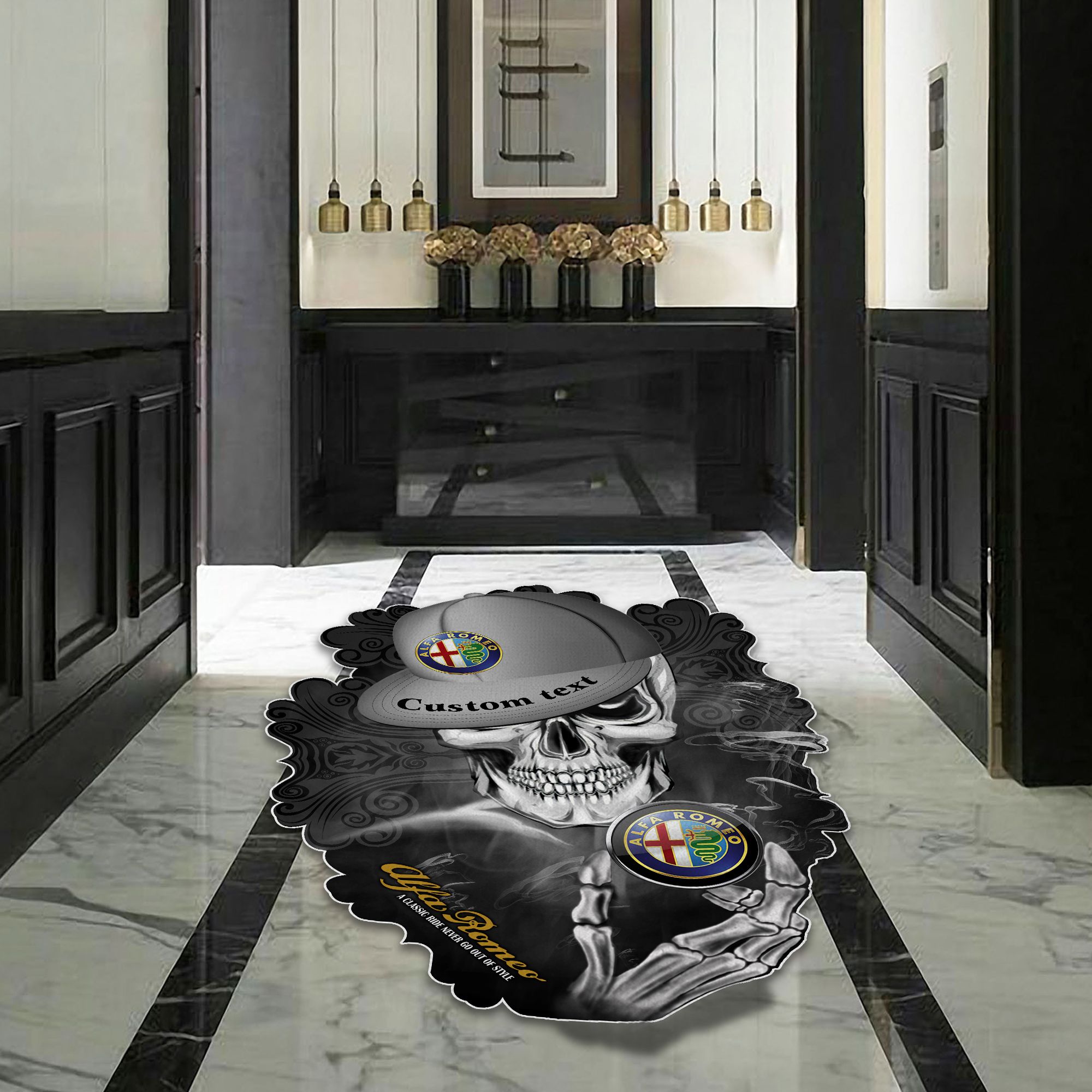 Alfa Romeo Skull Shaped Luxurious Doormat, Rug Home Decor, Custom name 