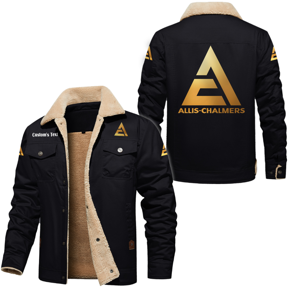 Allis Chalmers Golden Logo Cargo Fleece Lined Cotton Jacket Multicolor, vintage style, customize name 