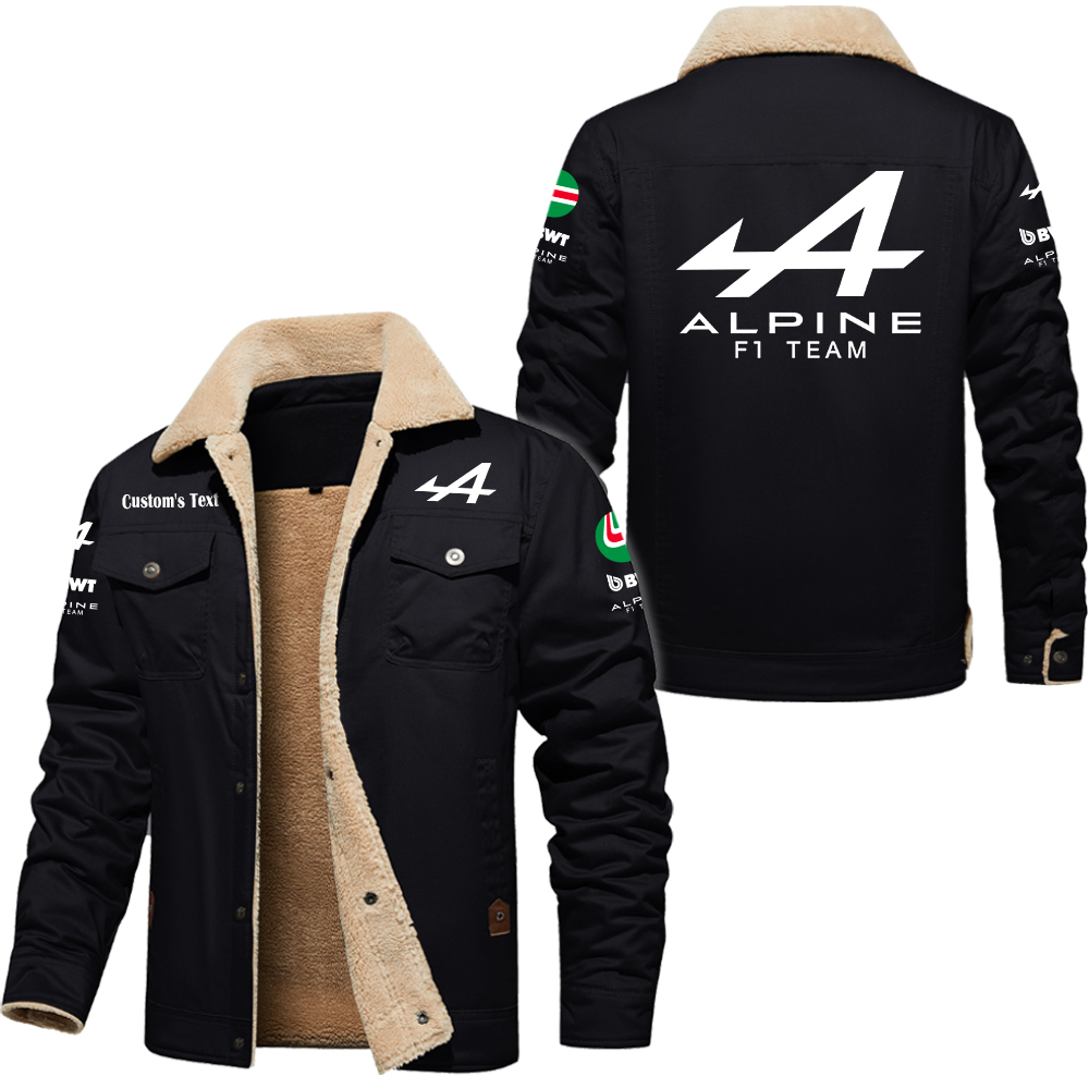 Alpine F1 Cargo Fleece Lined Cotton Jacket Multicolor, vintage style, customize name 