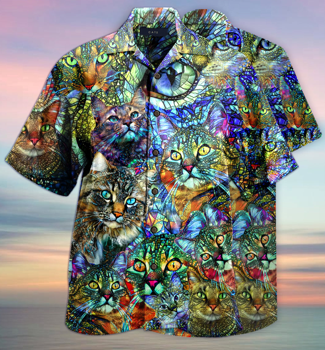 Amazing Kaleidoscope Cat Unisex Hawaiian Shirt - Famjoys Amazing Kaleidoscope Cat Unisex Hawaiian Shirt - Famjoys