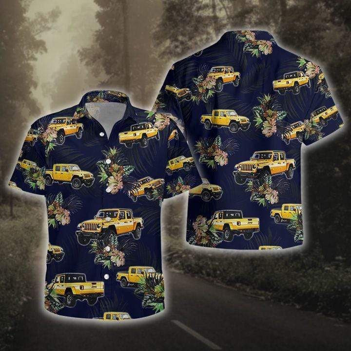 Amazing Tropical Yellow Jeep Navy Unisex Hawaiian Aloha Shirts - Famjoys Amazing Tropical Yellow Jeep Navy Unisex Hawaiian Aloha Shirts - Famjoys