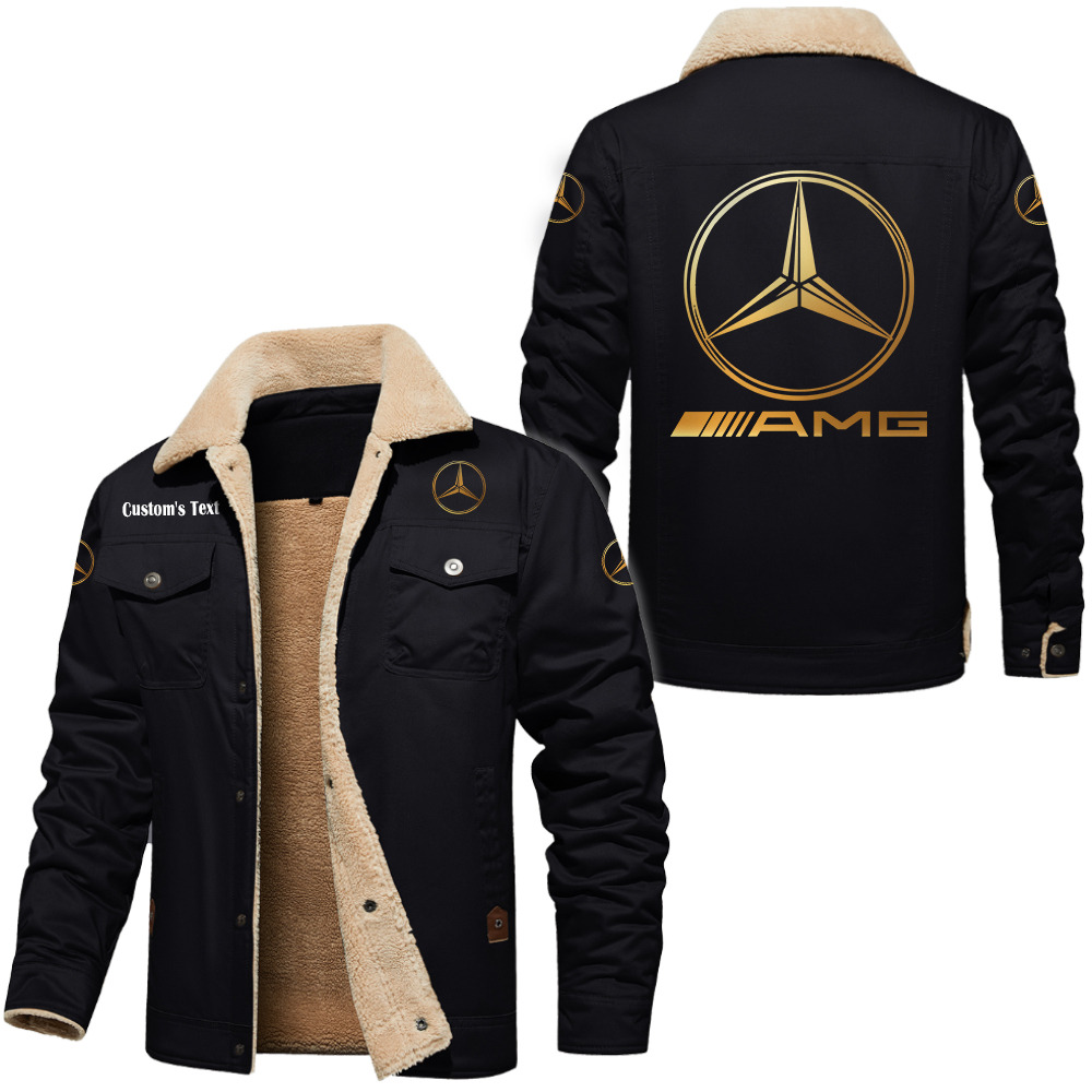 AMG Golden Logo Cargo Fleece Lined Cotton Jacket Multicolor, vintage style, customize name 