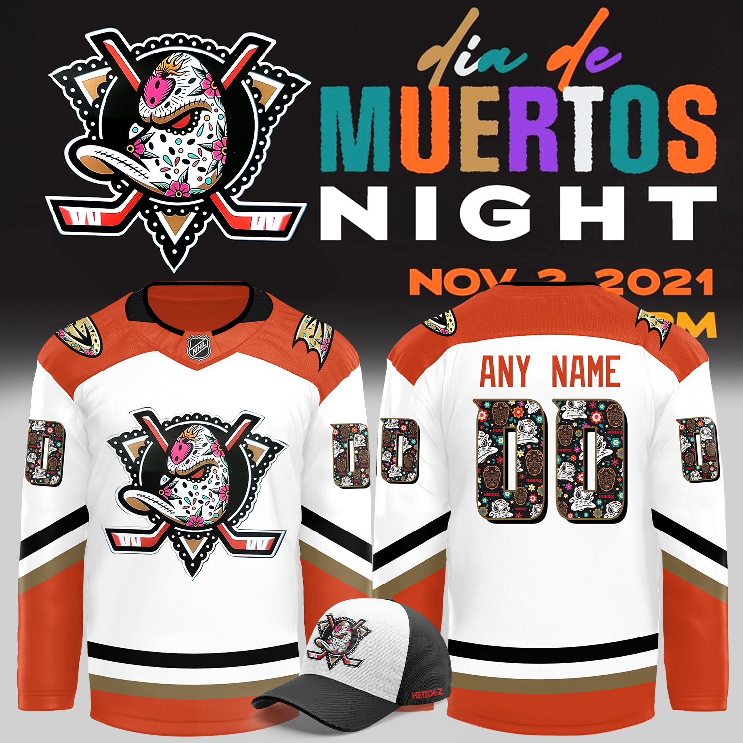 Anaheim Ducks Dia De Los Muertos Custom Jersey - Famjoys Anaheim Ducks Dia De Los Muertos Custom Jersey - Famjoys