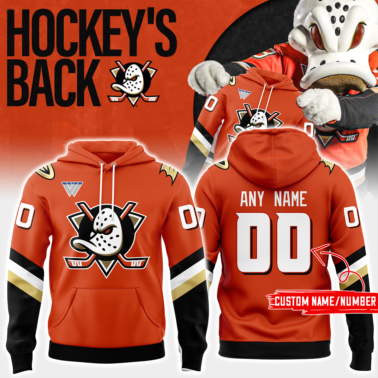 Anaheim Ducks Orange Home Breakaway Hoodie - Famjoys Anaheim Ducks Orange Home Breakaway Hoodie - Famjoys