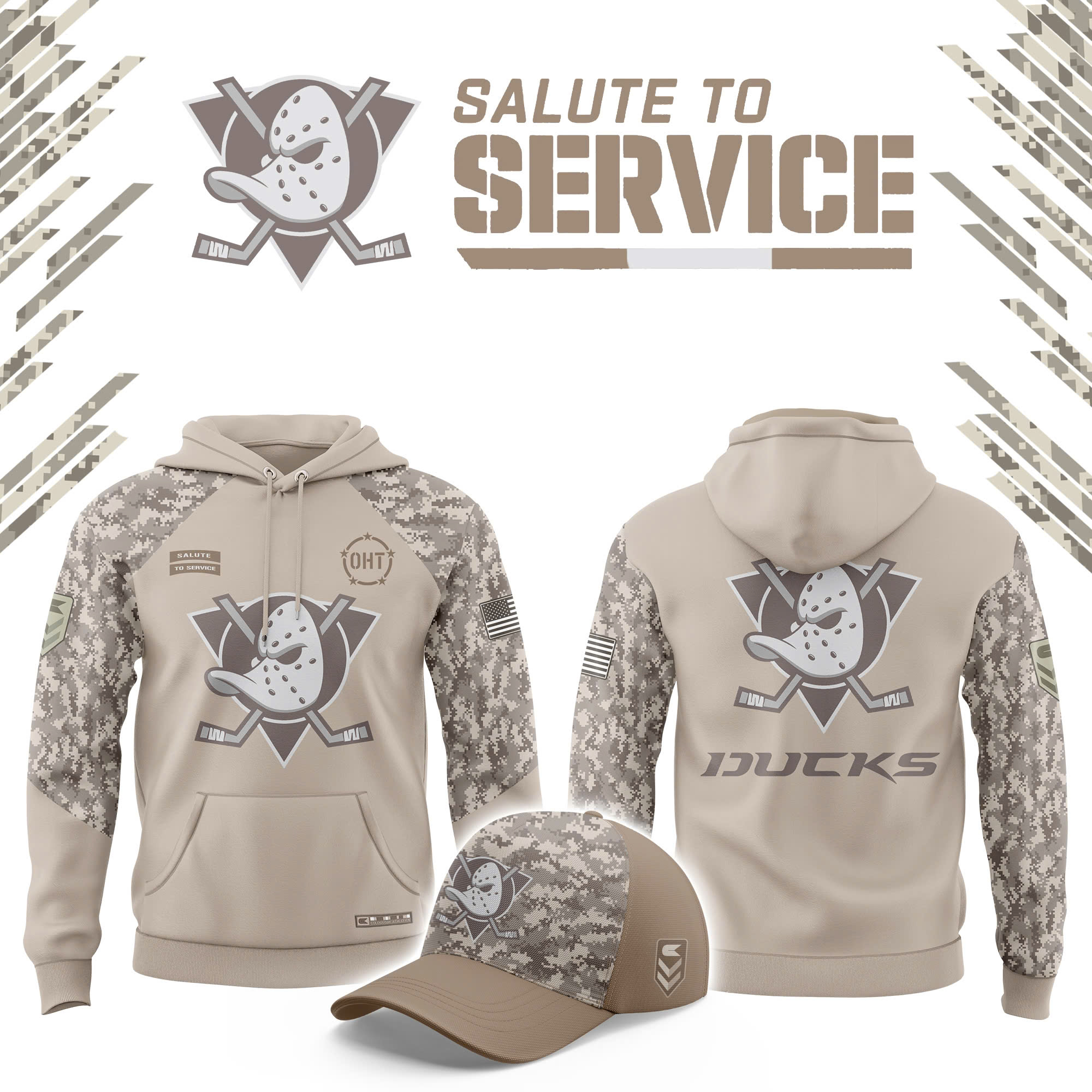 Anaheim Ducks Salute To Service Combo Hoodie | Cap | Jogger - Famjoys Anaheim Ducks Salute To Service Combo Hoodie | Cap | Jogger - Famjoys