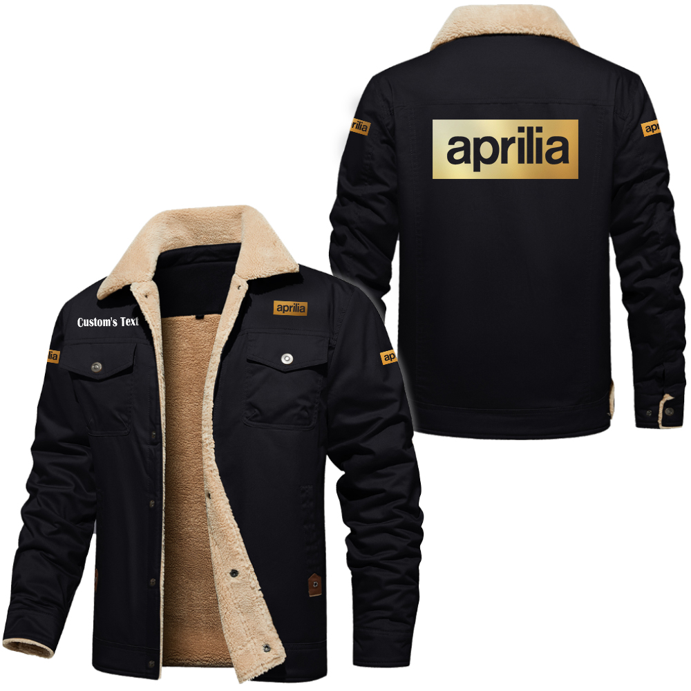 Aprilia Golden Logo Cargo Fleece Lined Cotton Jacket Multicolor, vintage style, customize name 