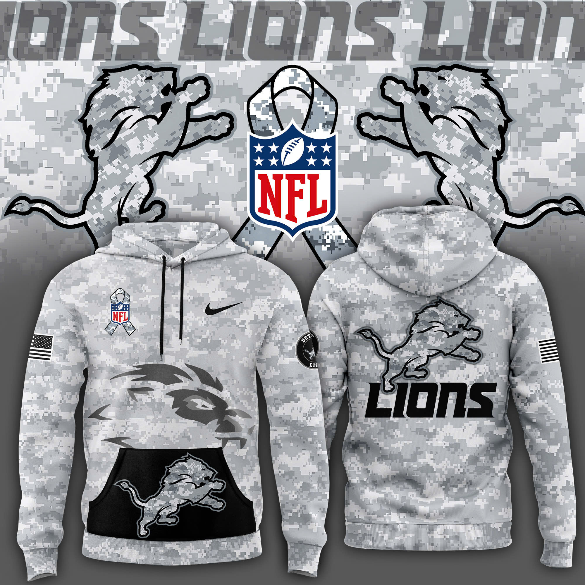 Arctic Camo Detroit Lions Salute to Service Club Fleece Pullover Hoodie - Famjoys Arctic Camo Detroit Lions Salute to Service Club Fleece Pullover Hoodie - Famjoys