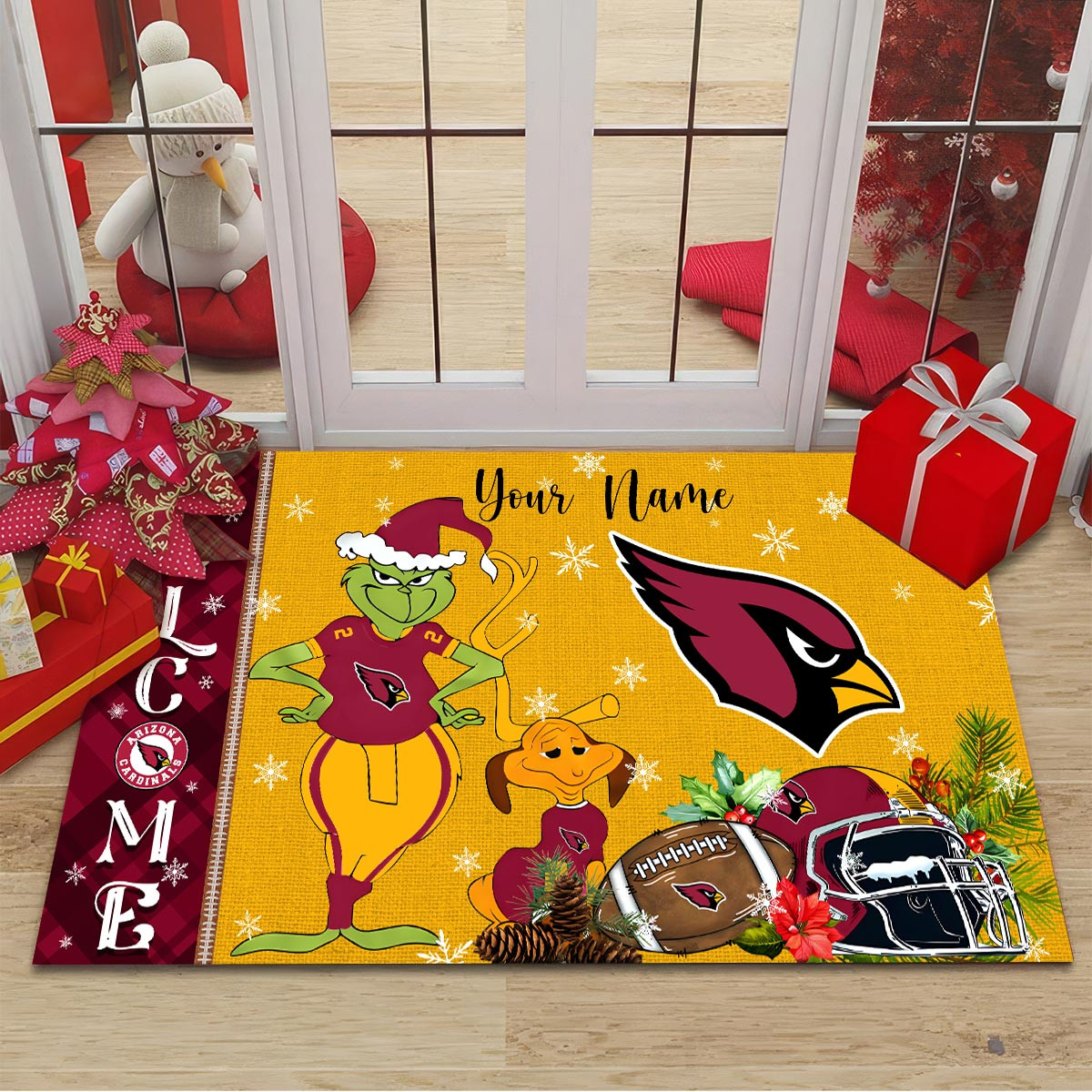 Arizona Cardinals Grinch Christmas Welcome Football Doormat - Famjoys Arizona Cardinals Grinch Christmas Welcome Football Doormat - Famjoys