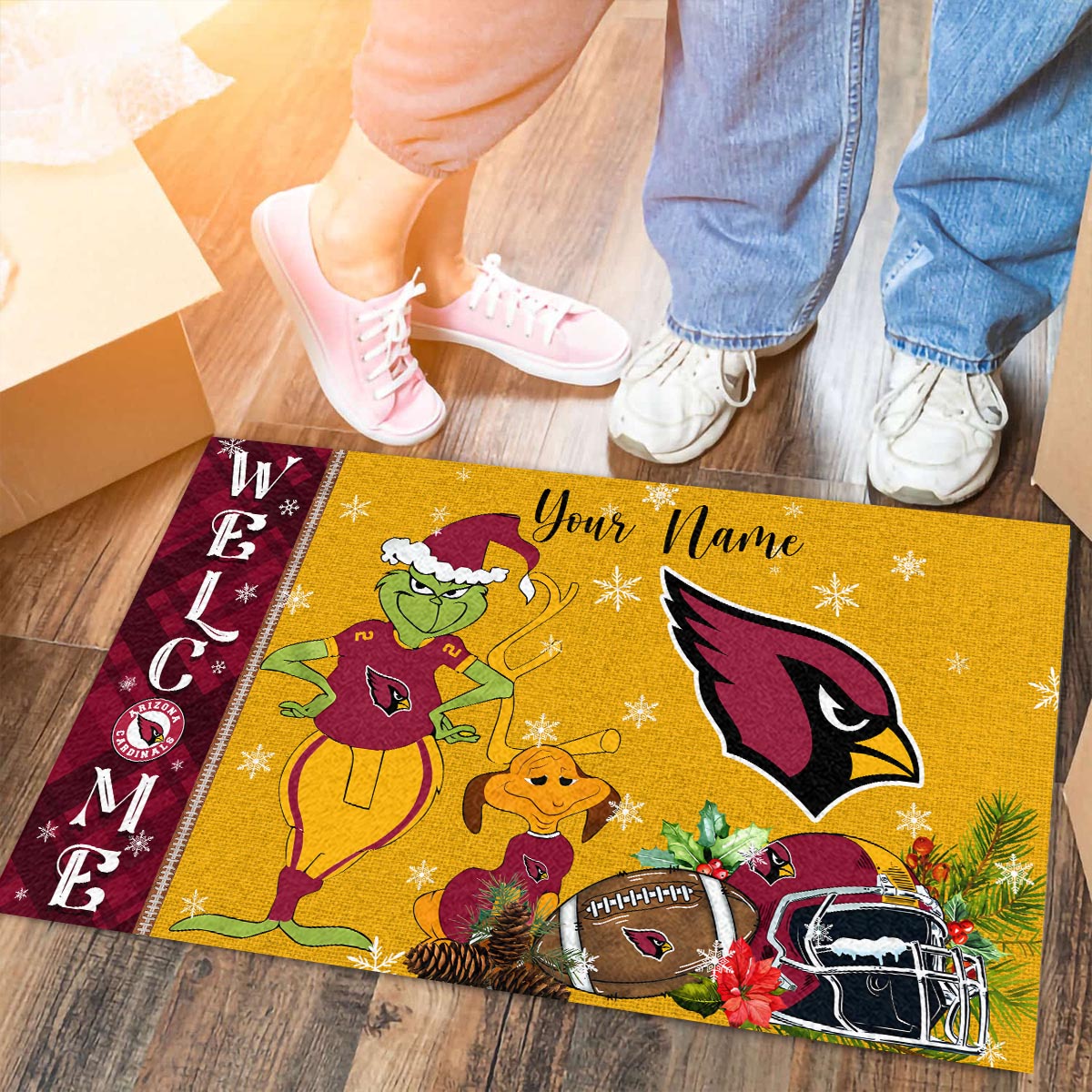 Arizona Cardinals Grinch Christmas Welcome Football Doormat - Famjoys Arizona Cardinals Grinch Christmas Welcome Football Doormat - Famjoys