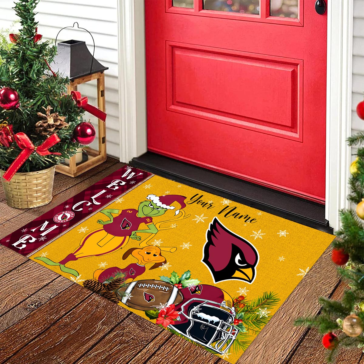 Arizona Cardinals Grinch Christmas Welcome Football Doormat - Famjoys Arizona Cardinals Grinch Christmas Welcome Football Doormat - Famjoys