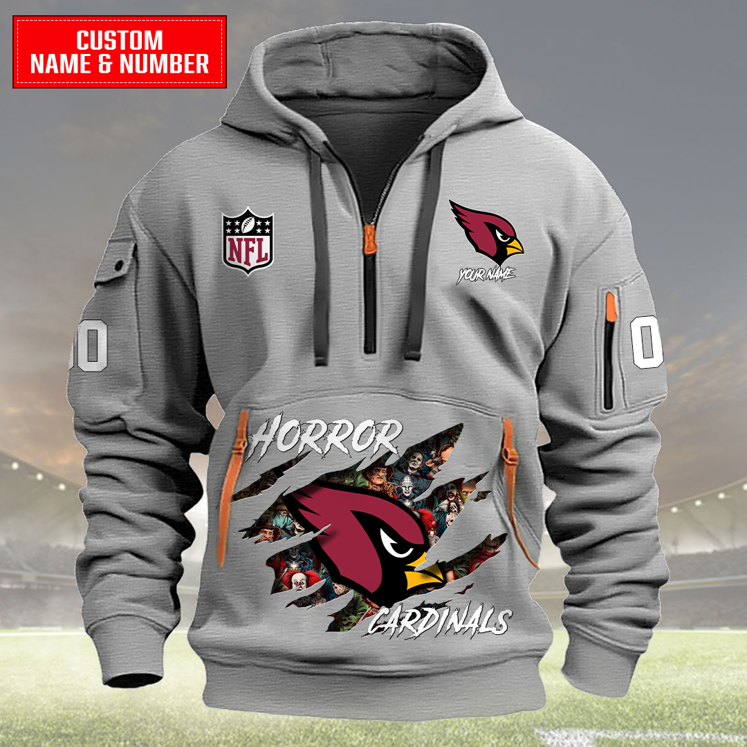 Arizona Cardinals Halloween Horror Collection Personalize Quarter Zip Hoodie AZCAQZH000001 - Famjoys Arizona Cardinals Halloween Horror Collection Personalize Quarter Zip Hoodie AZCAQZH000001 - Famjoys