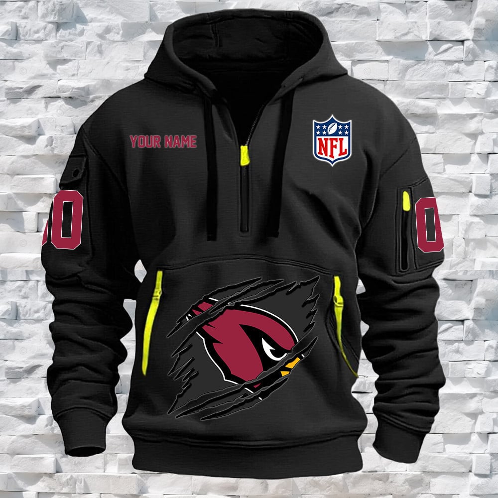 Arizona Cardinals New Personalized Quarter Zip Hoodie NA030 - Famjoys Arizona Cardinals New Personalized Quarter Zip Hoodie NA030 - Famjoys