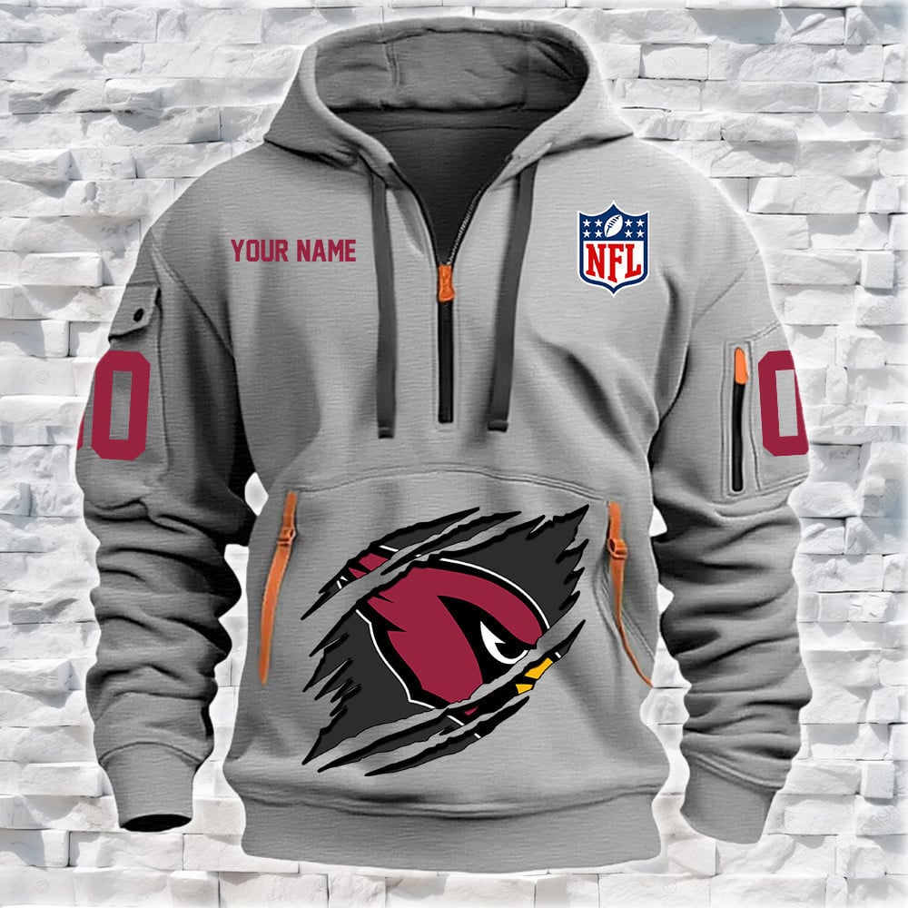 Arizona Cardinals New Personalized Quarter Zip Hoodie NA030 - Famjoys Arizona Cardinals New Personalized Quarter Zip Hoodie NA030 - Famjoys
