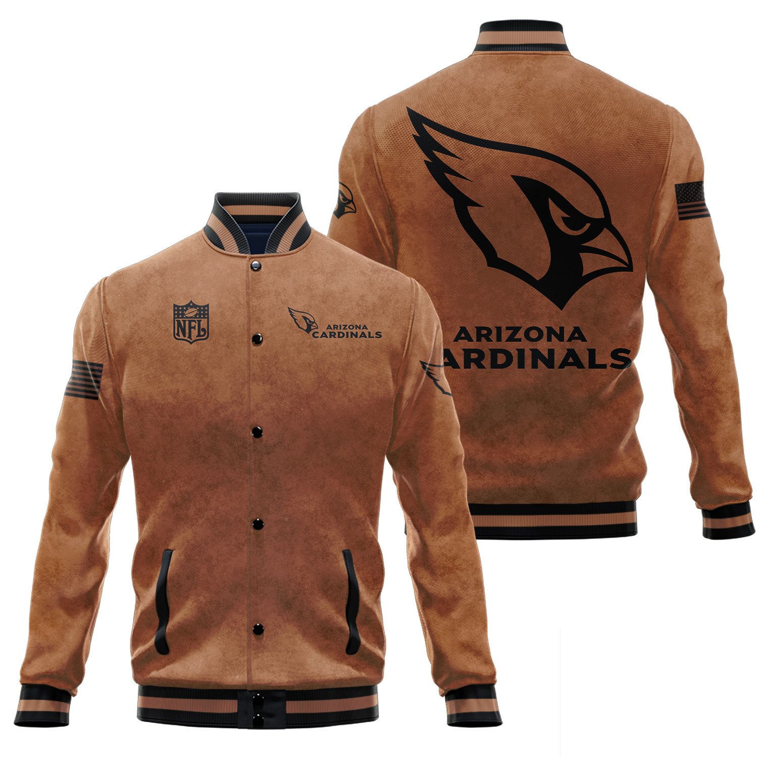 Arizona Cardinals Salute To Service Club Baseball Jacket Varsity Jacket - Brown - Famjoys Arizona Cardinals Salute To Service Club Baseball Jacket Varsity Jacket - Brown - Famjoys