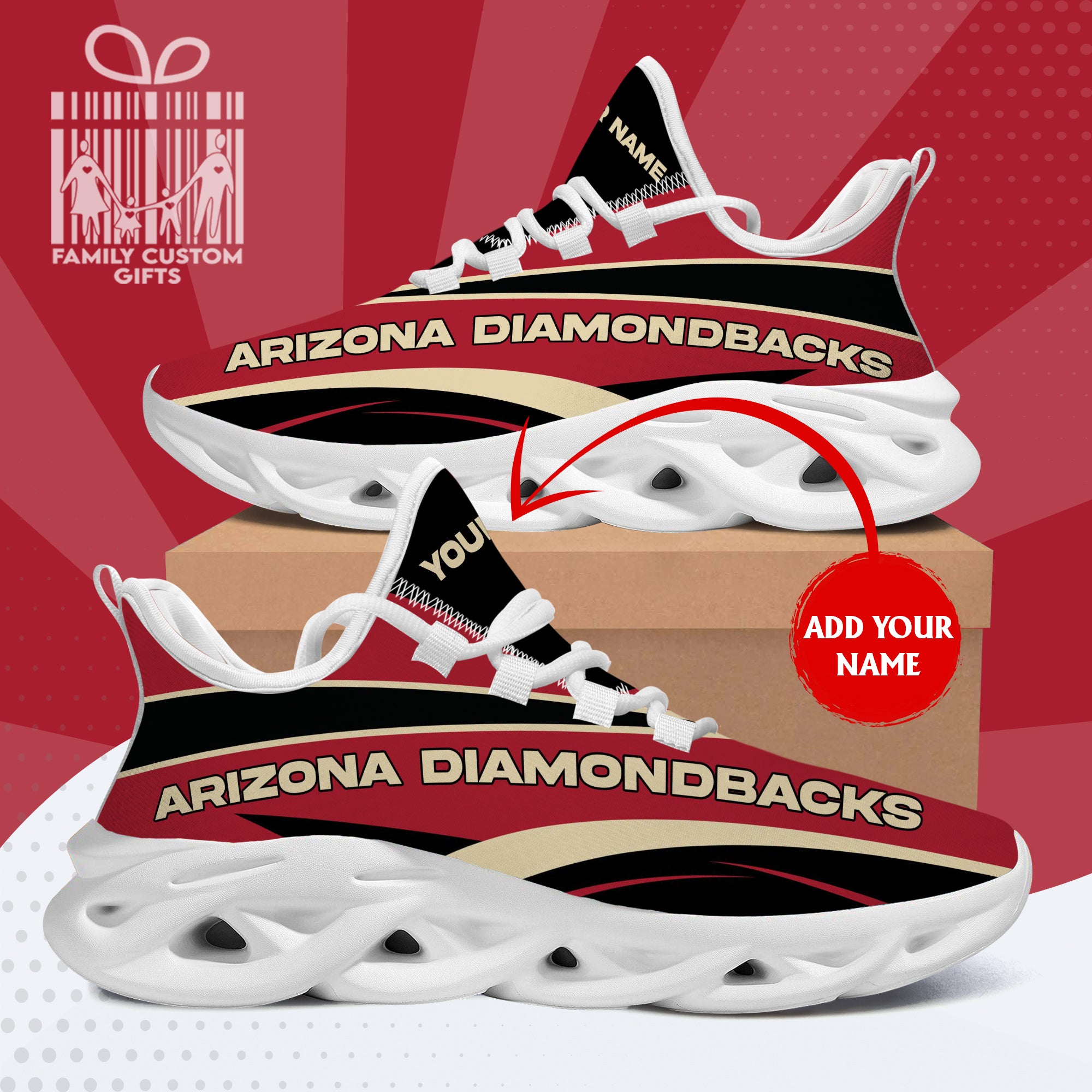 Arizona Diamondbacks Custom Baseball Personalized Max Soul Sneakers Running Sport Shoes for Her Him