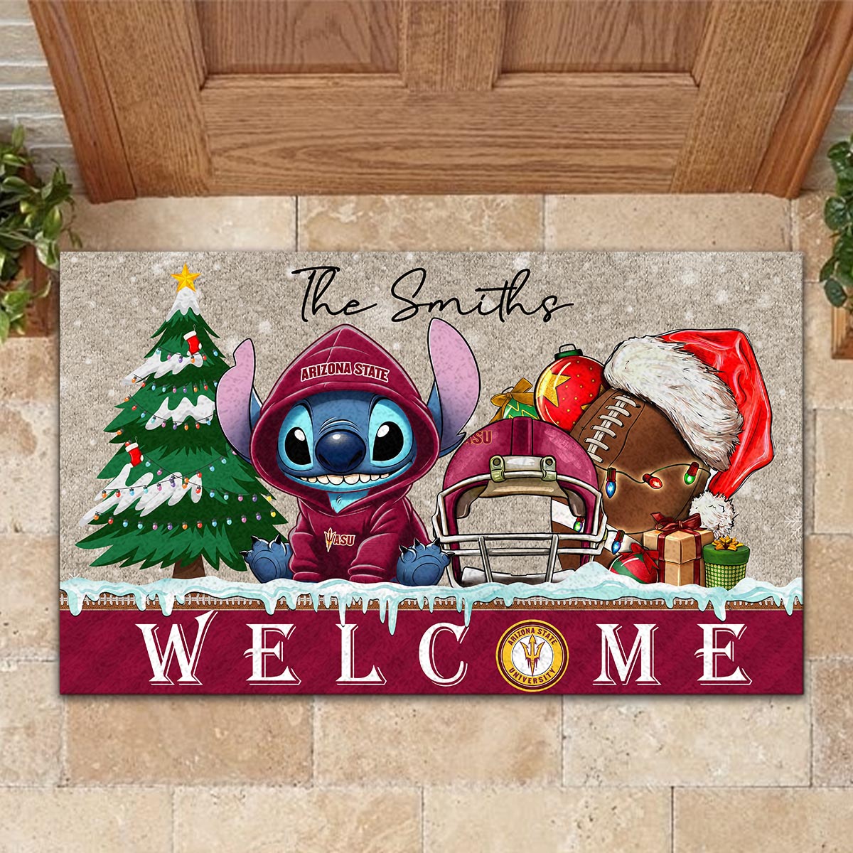 Arizona State Sun Devils Cute Stitch Christmas Doormat - Famjoys Arizona State Sun Devils Cute Stitch Christmas Doormat - Famjoys