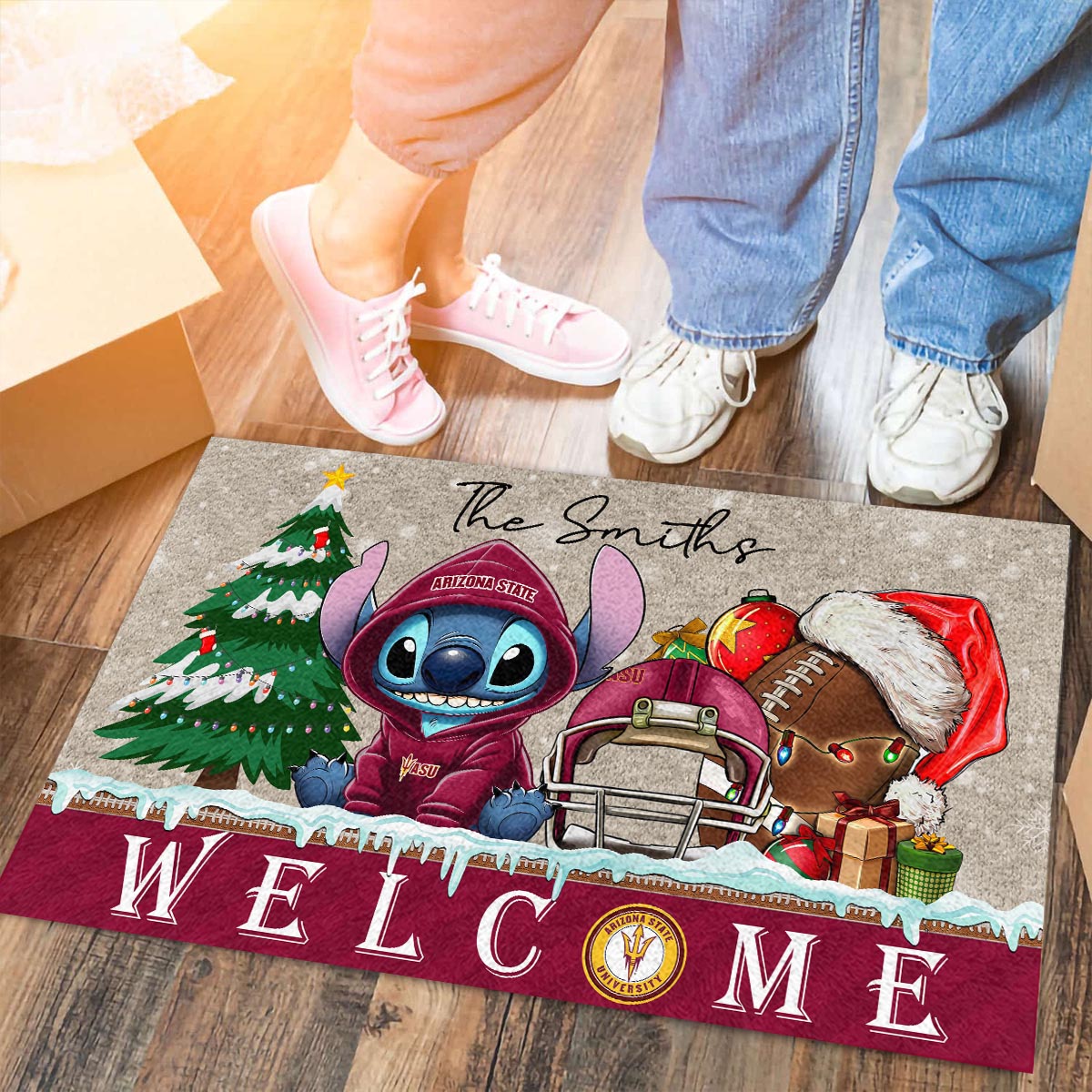 Arizona State Sun Devils Cute Stitch Christmas Doormat - Famjoys Arizona State Sun Devils Cute Stitch Christmas Doormat - Famjoys