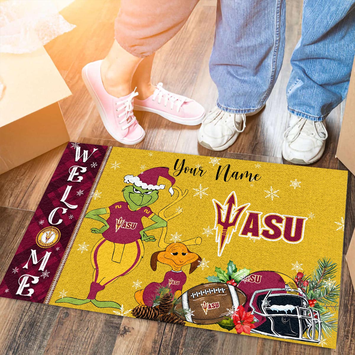 Arizona State Sun Devils Grinch Christmas Welcome Football Doormat - Famjoys Arizona State Sun Devils Grinch Christmas Welcome Football Doormat - Famjoys