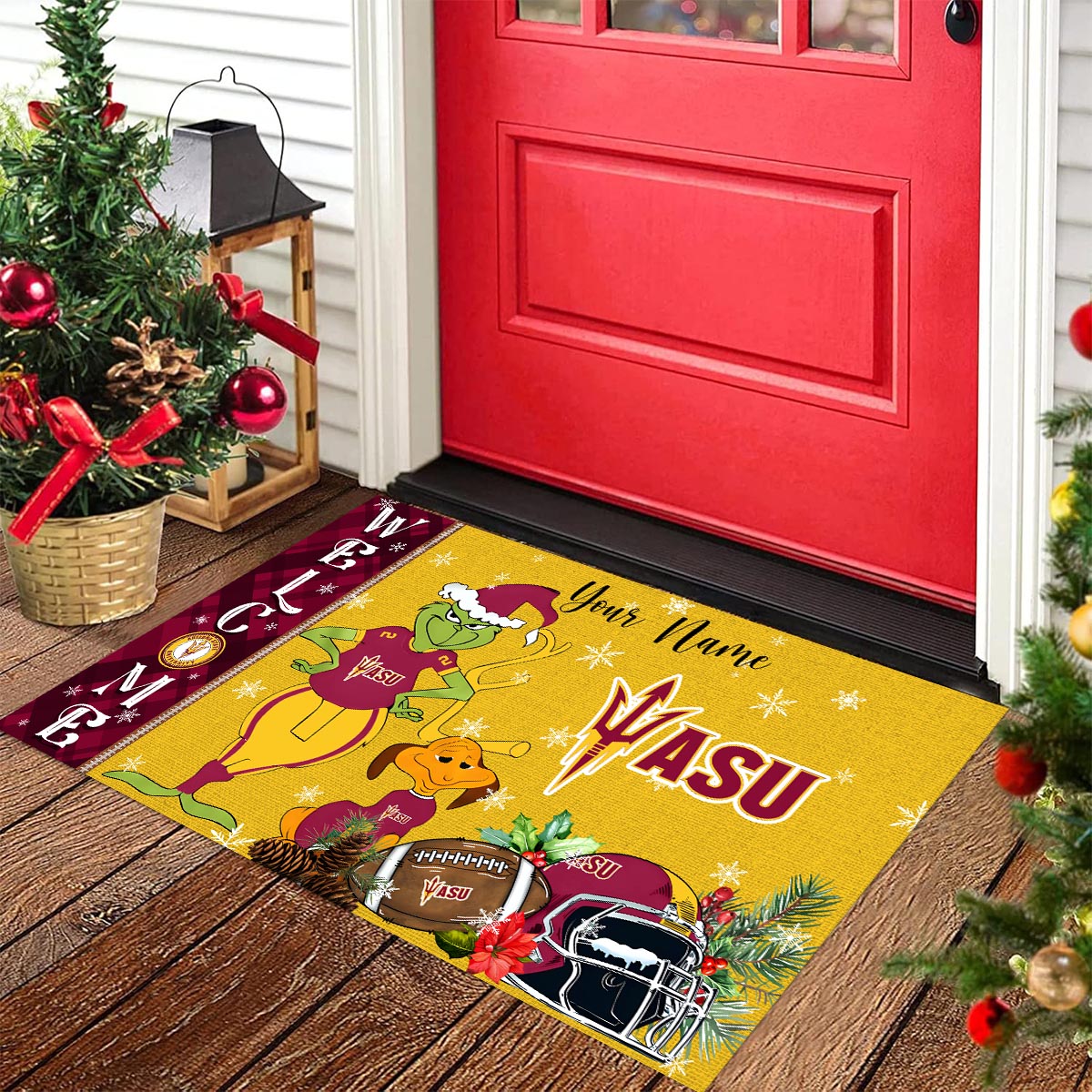 Arizona State Sun Devils Grinch Christmas Welcome Football Doormat - Famjoys Arizona State Sun Devils Grinch Christmas Welcome Football Doormat - Famjoys