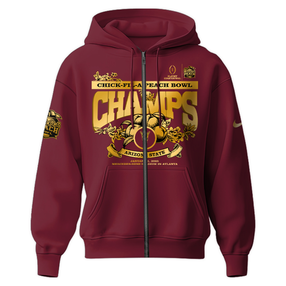 Arizona State Sun Devils x Peach Bowl Champions Zip Hoodie v2 - Famjoys Arizona State Sun Devils x Peach Bowl Champions Zip Hoodie v2 - Famjoys