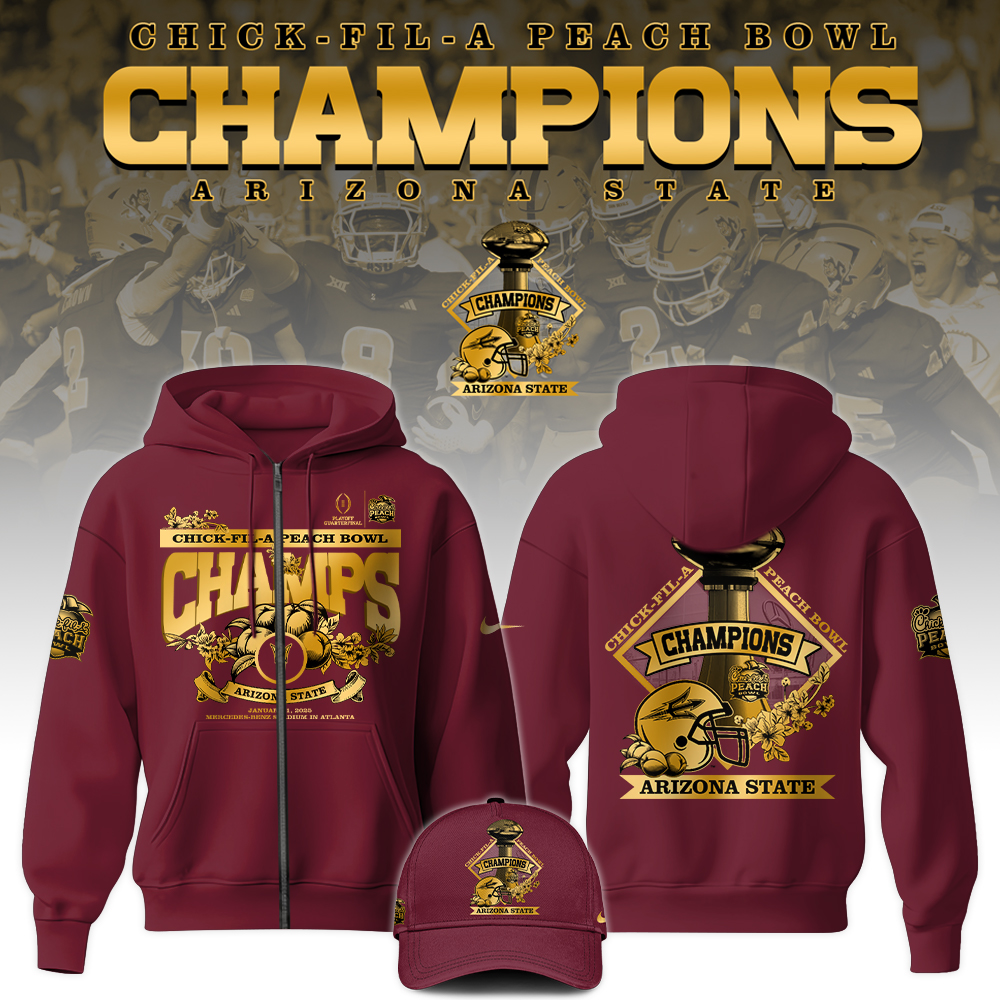 Arizona State Sun Devils x Peach Bowl Champions Zip Hoodie v2 - Famjoys Arizona State Sun Devils x Peach Bowl Champions Zip Hoodie v2 - Famjoys