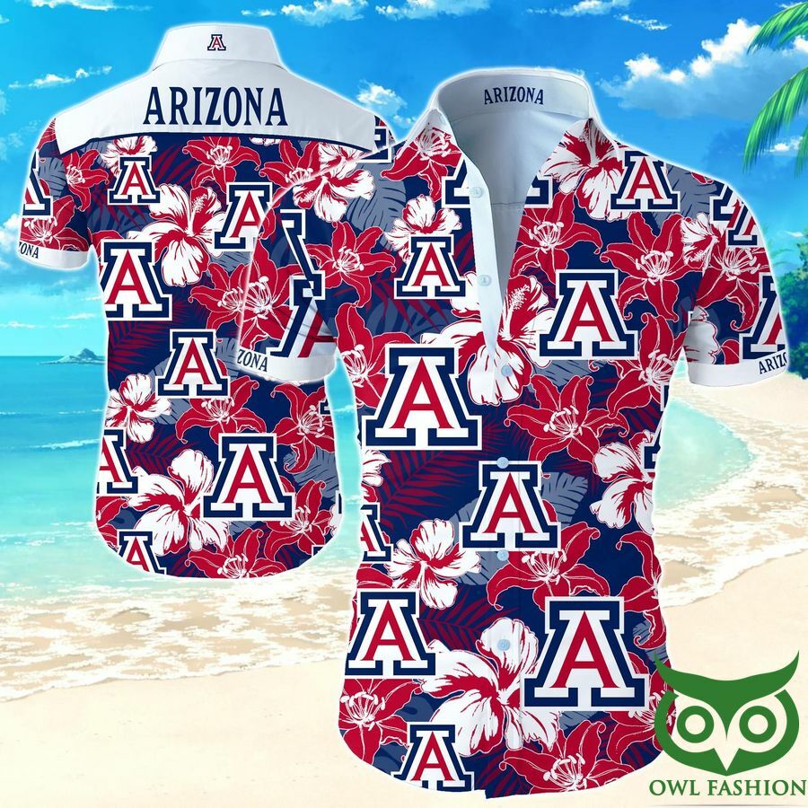 Arizona Wildcats Dark Blue And Red Flowers Hawaiian Shirt - Famjoys Arizona Wildcats Dark Blue And Red Flowers Hawaiian Shirt - Famjoys