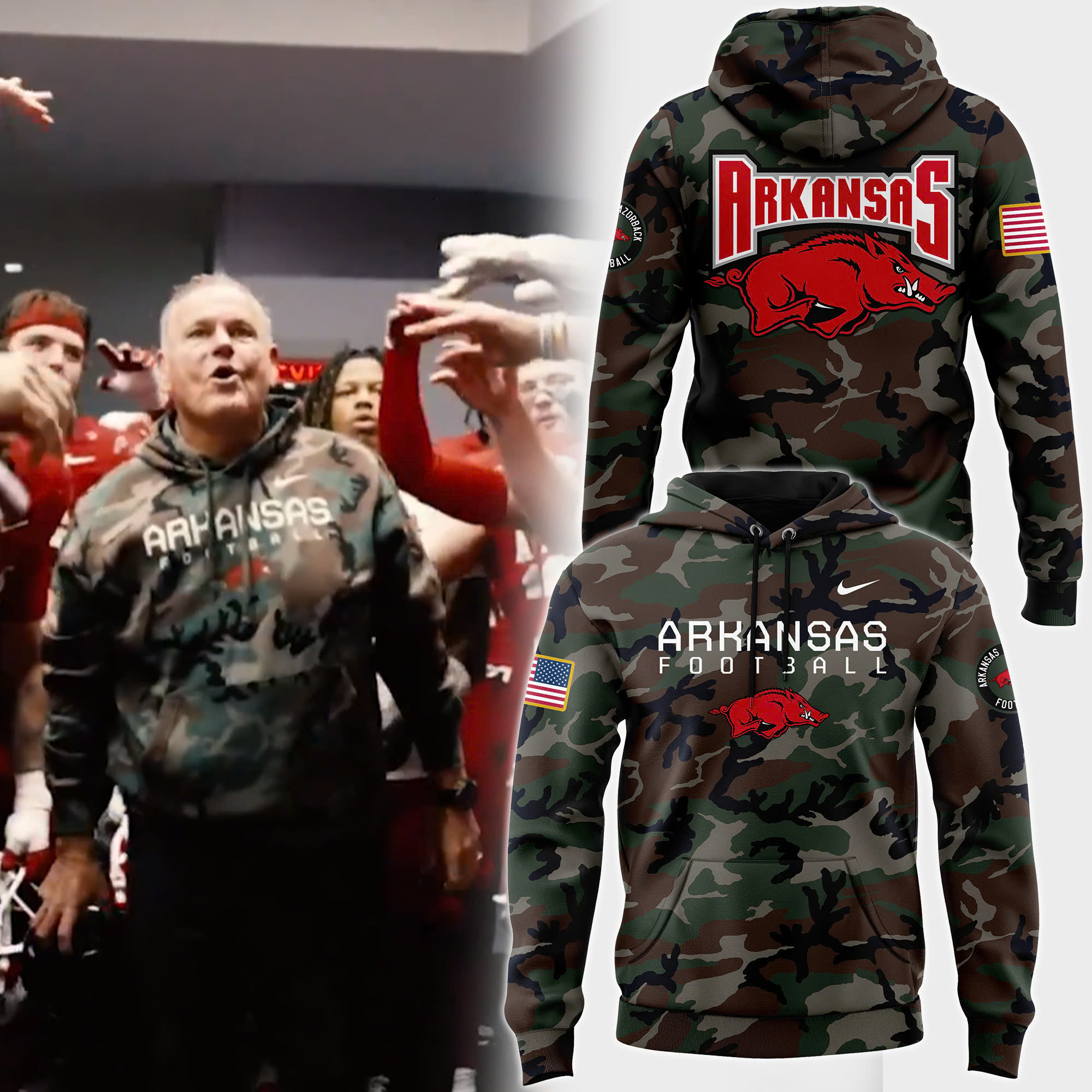 Arkansas Razorback Football Arctic Camo Salute to Service Club Fleece Pullover Hoodie - Famjoys Arkansas Razorback Football Arctic Camo Salute to Service Club Fleece Pullover Hoodie - Famjoys