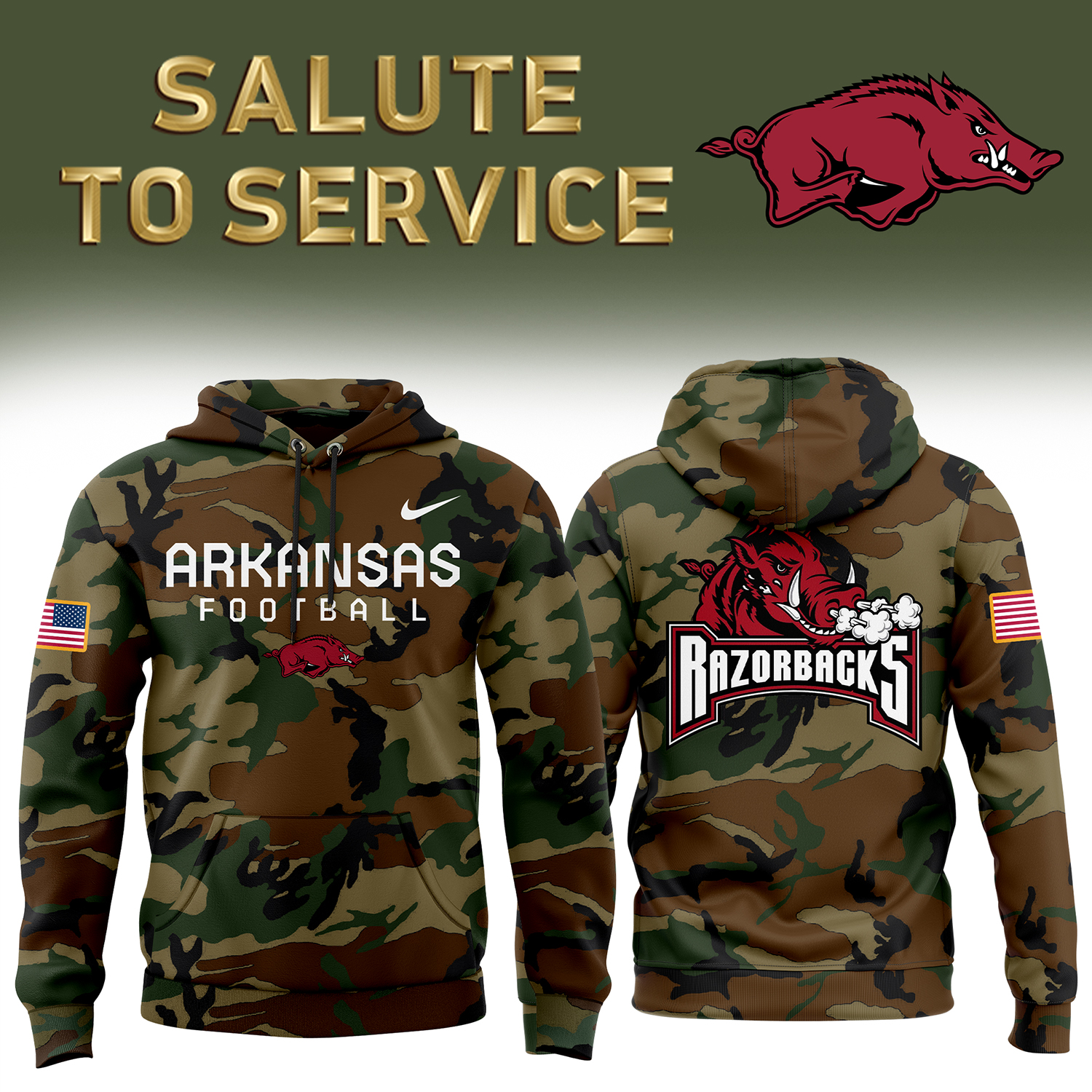 Arkansas Razorback Football Arctic Camo Salute to Service Club Fleece Pullover Hoodie - Famjoys Arkansas Razorback Football Arctic Camo Salute to Service Club Fleece Pullover Hoodie - Famjoys