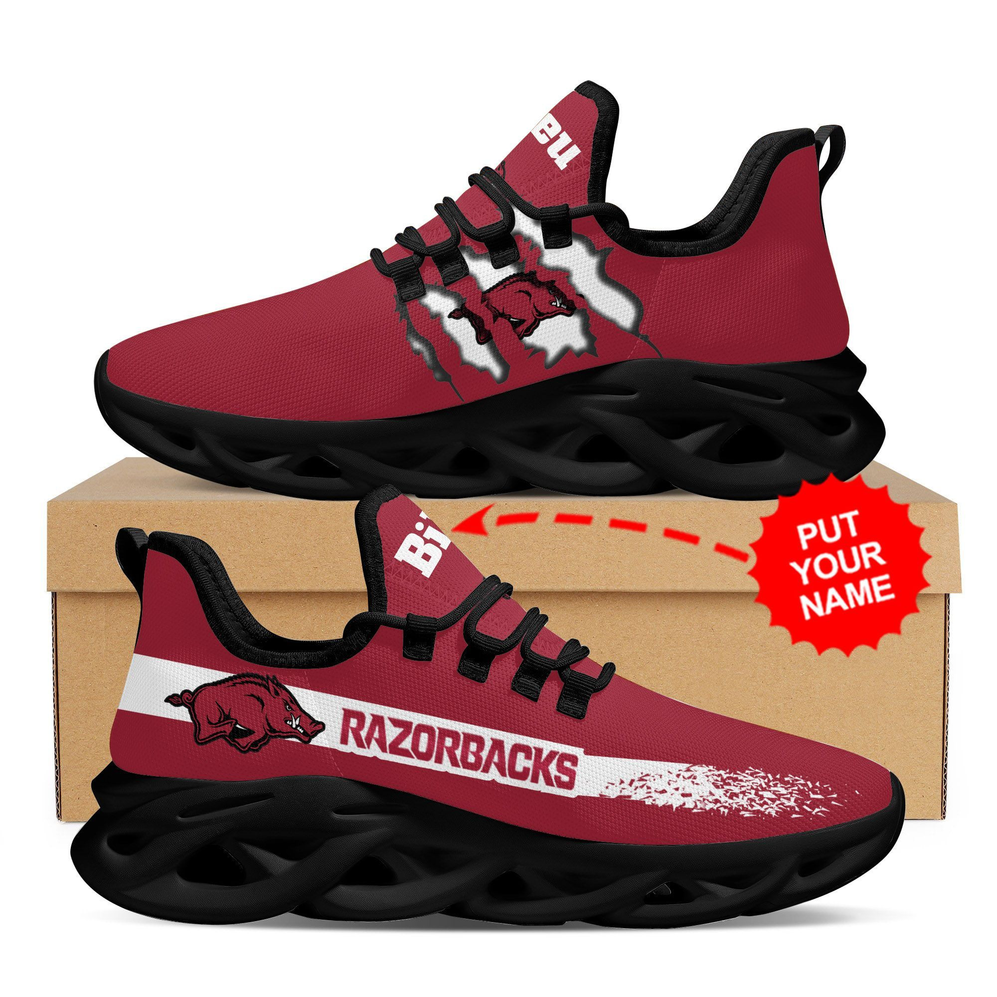 Arkansas Razorbacks Custom Personalized Max Soul Sneakers Shoes - Famjoys Arkansas Razorbacks Custom Personalized Max Soul Sneakers Shoes - Famjoys