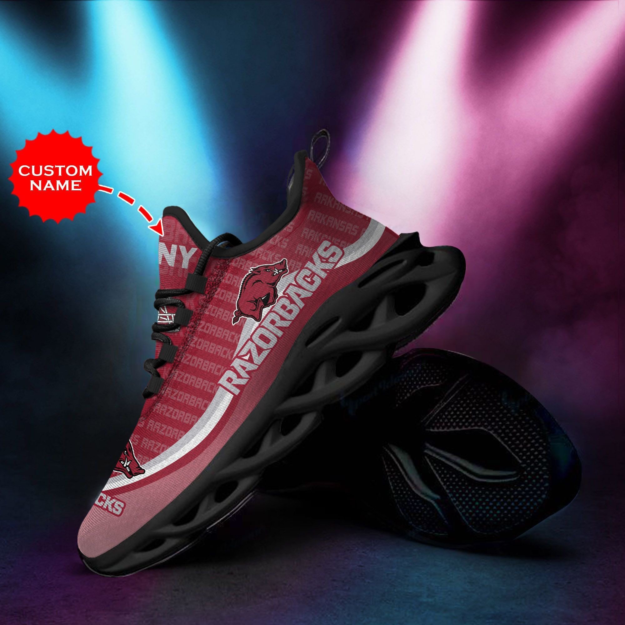 Arkansas Razorbacks Custom Personalized Max Soul Sneakers Shoes - Famjoys Arkansas Razorbacks Custom Personalized Max Soul Sneakers Shoes - Famjoys
