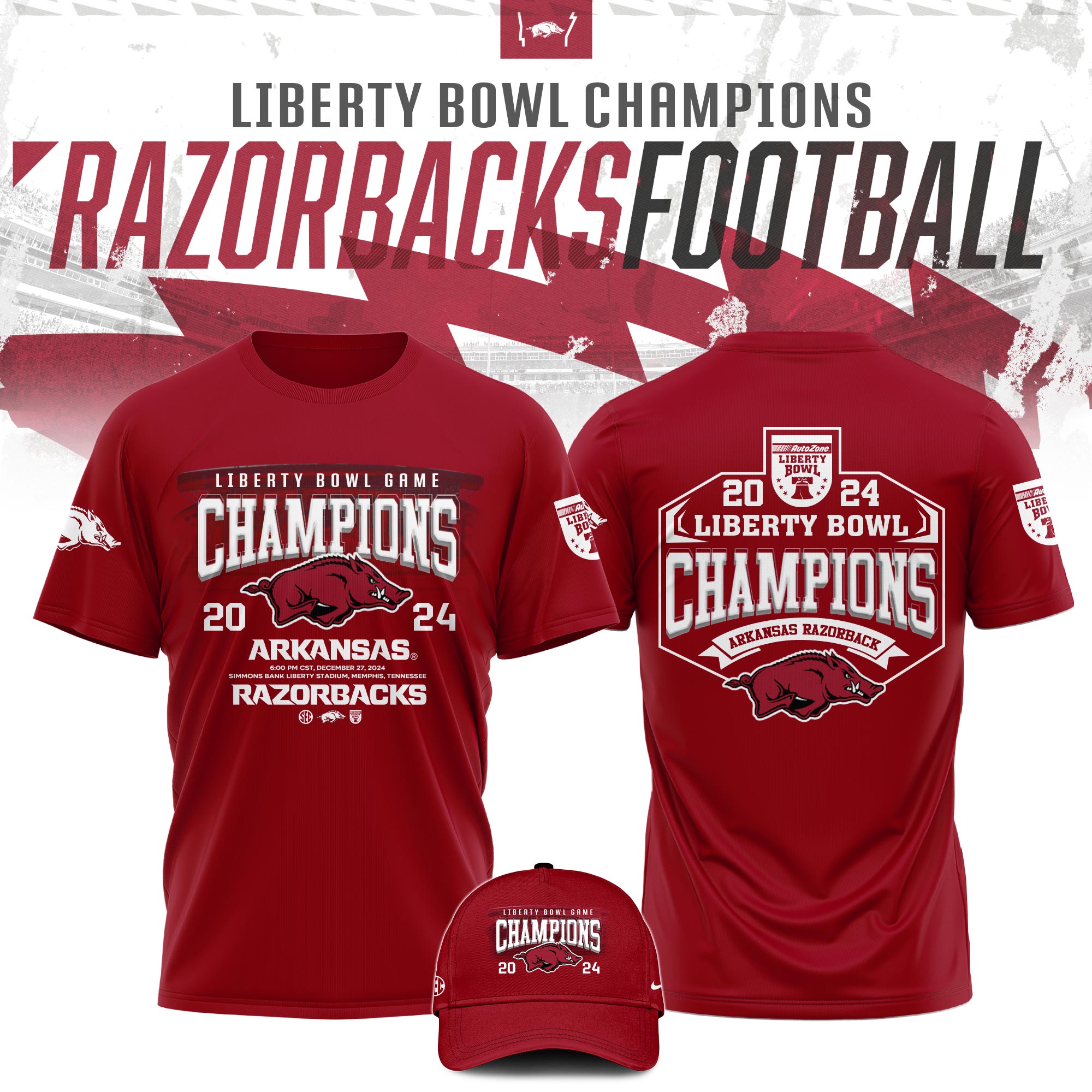 Arkansas Razorbacks Football AutoZone Liberty Bowl Champions TShirts #3 - Famjoys Arkansas Razorbacks Football AutoZone Liberty Bowl Champions TShirts #3 - Famjoys