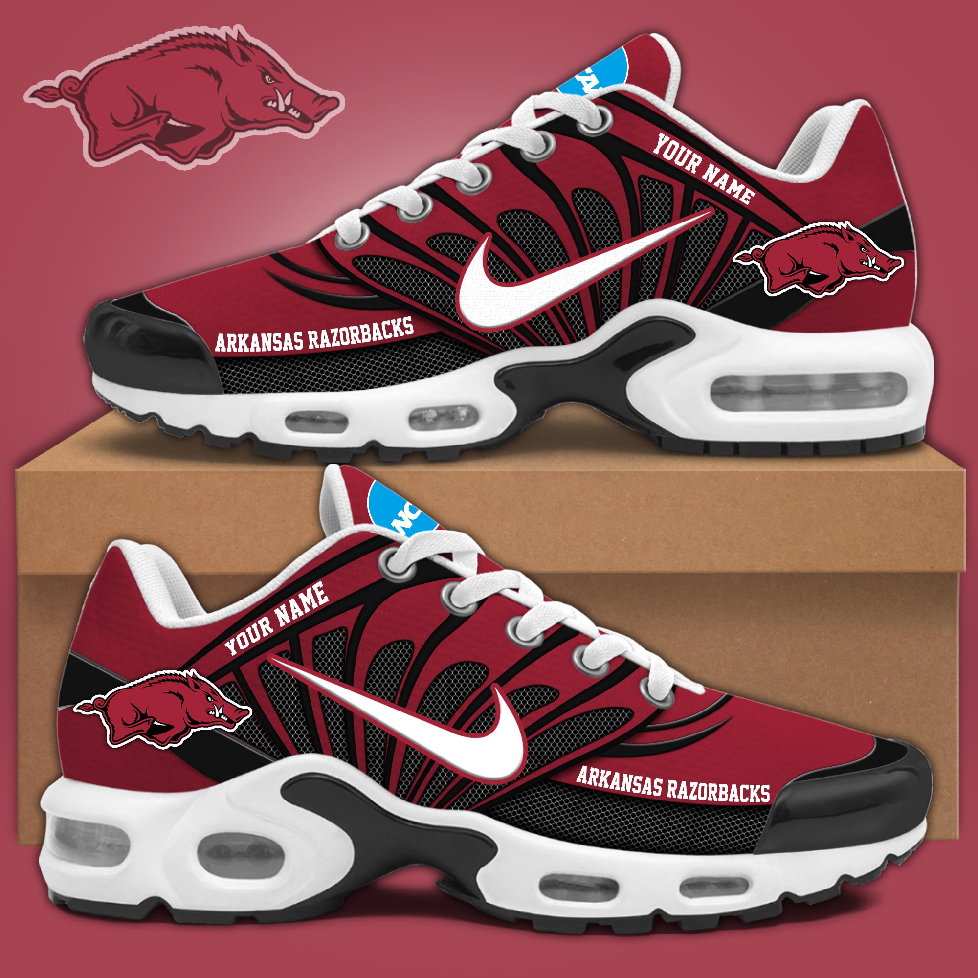 Arkansas Razorbacks Men Basketball Air Max Plus Sneakers - Famjoys Arkansas Razorbacks Men Basketball Air Max Plus Sneakers - Famjoys