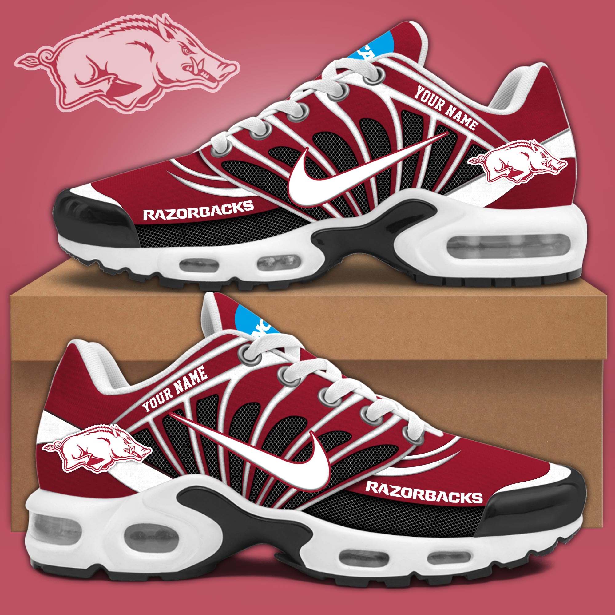 Arkansas Razorbacks Men Basketball Air Max Plus Sneakers - Famjoys Arkansas Razorbacks Men Basketball Air Max Plus Sneakers - Famjoys