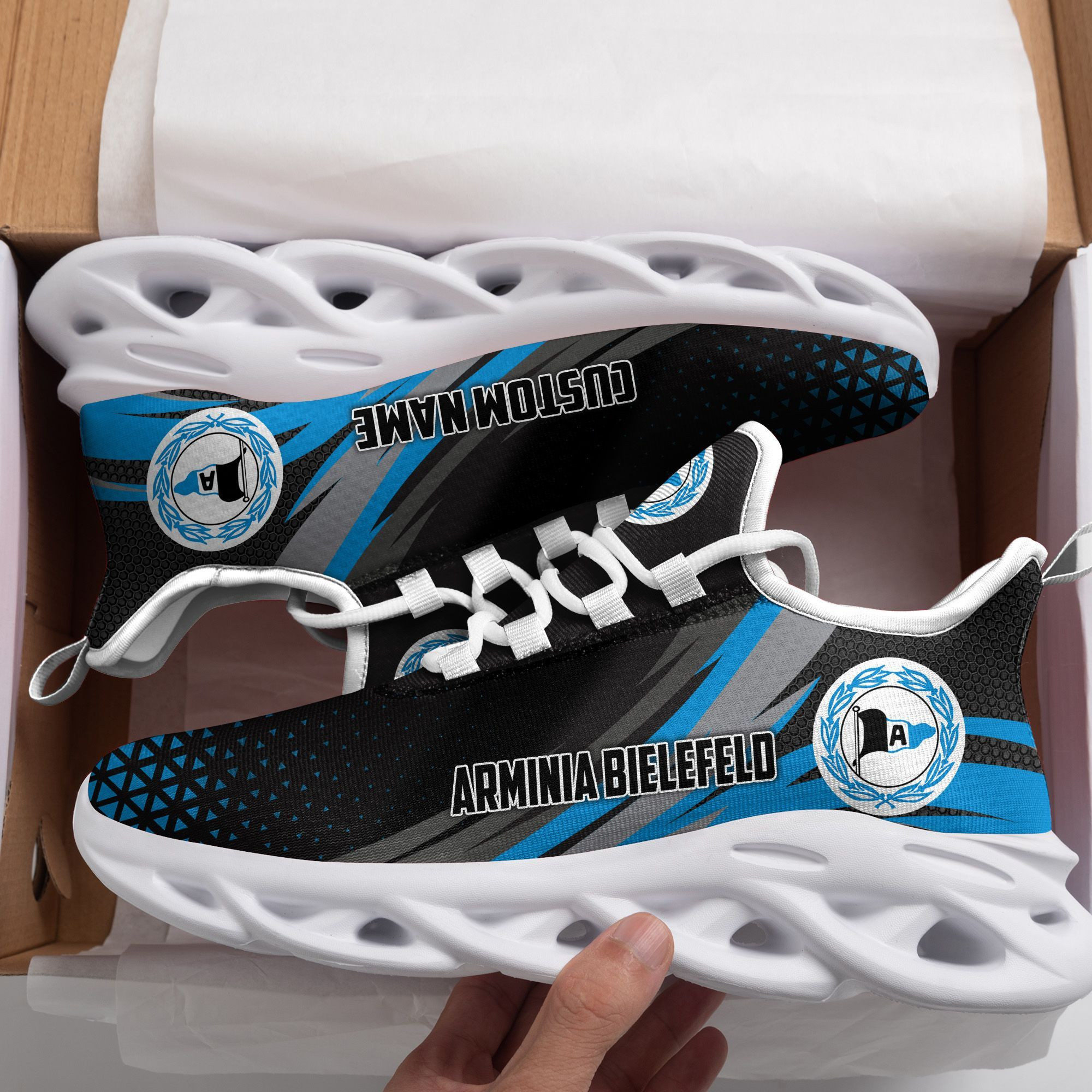 Arminia Bielefeld Triangle Custom Personalized Max Soul Sneakers Shoes - Famjoys Arminia Bielefeld Triangle Custom Personalized Max Soul Sneakers Shoes - Famjoys