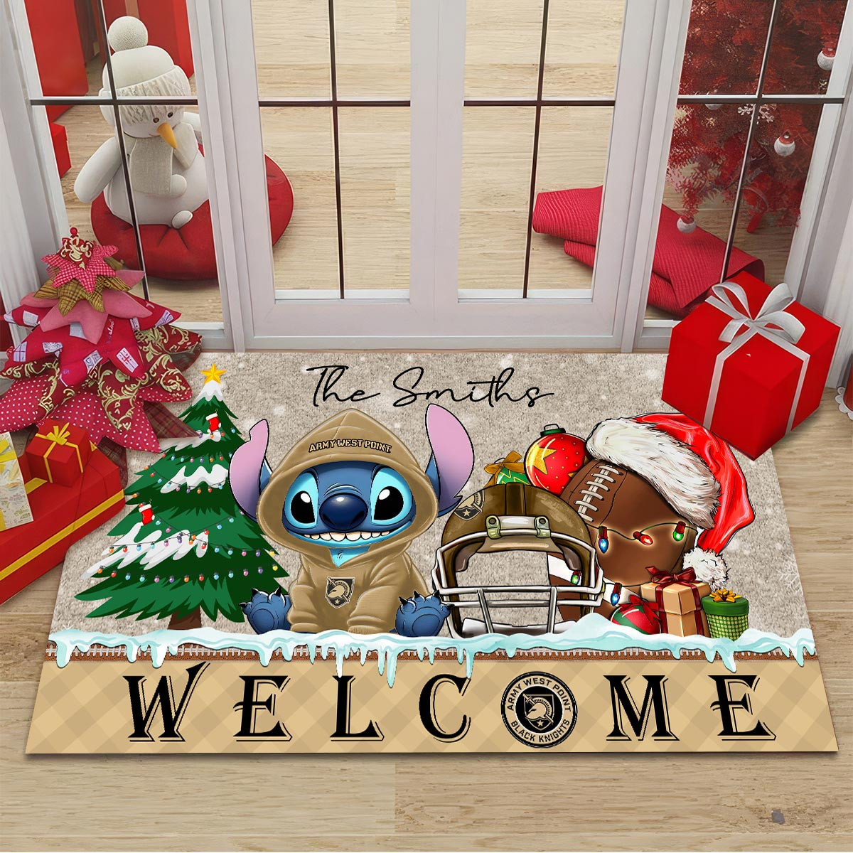 Army Black Knights Cute Stitch Christmas Doormat - Famjoys Army Black Knights Cute Stitch Christmas Doormat - Famjoys