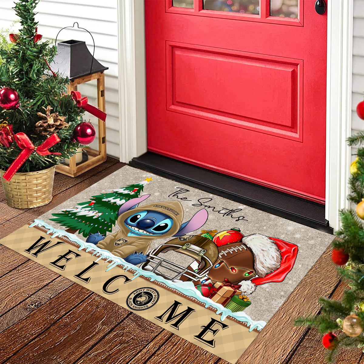 Army Black Knights Cute Stitch Christmas Doormat - Famjoys Army Black Knights Cute Stitch Christmas Doormat - Famjoys