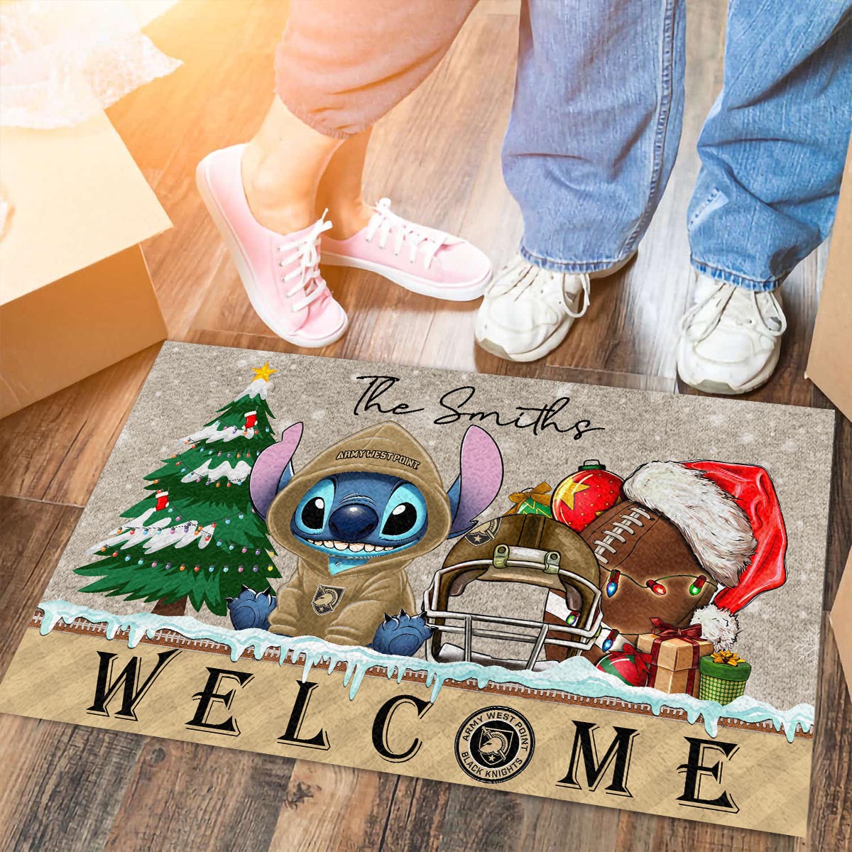 Army Black Knights Cute Stitch Christmas Doormat - Famjoys Army Black Knights Cute Stitch Christmas Doormat - Famjoys