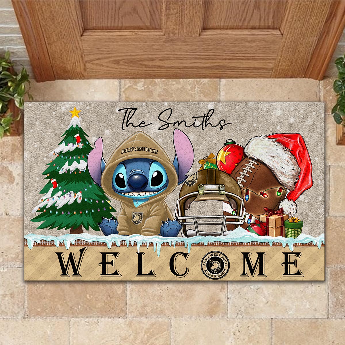 Army Black Knights Cute Stitch Christmas Doormat - Famjoys Army Black Knights Cute Stitch Christmas Doormat - Famjoys