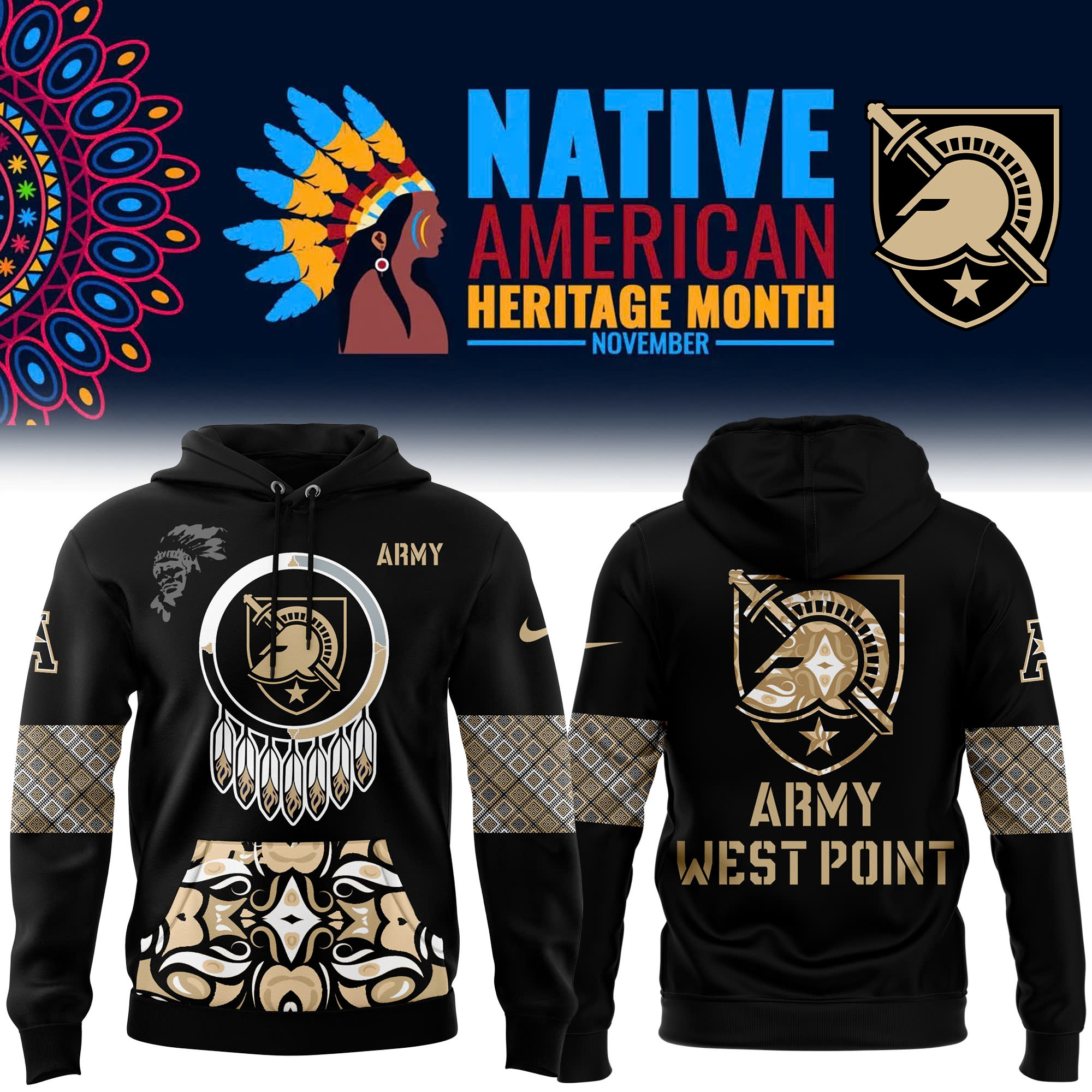 Army Black Knights Football Native American Heritage Month Premium Pullover Hoodie - Famjoys Army Black Knights Football Native American Heritage Month Premium Pullover Hoodie - Famjoys