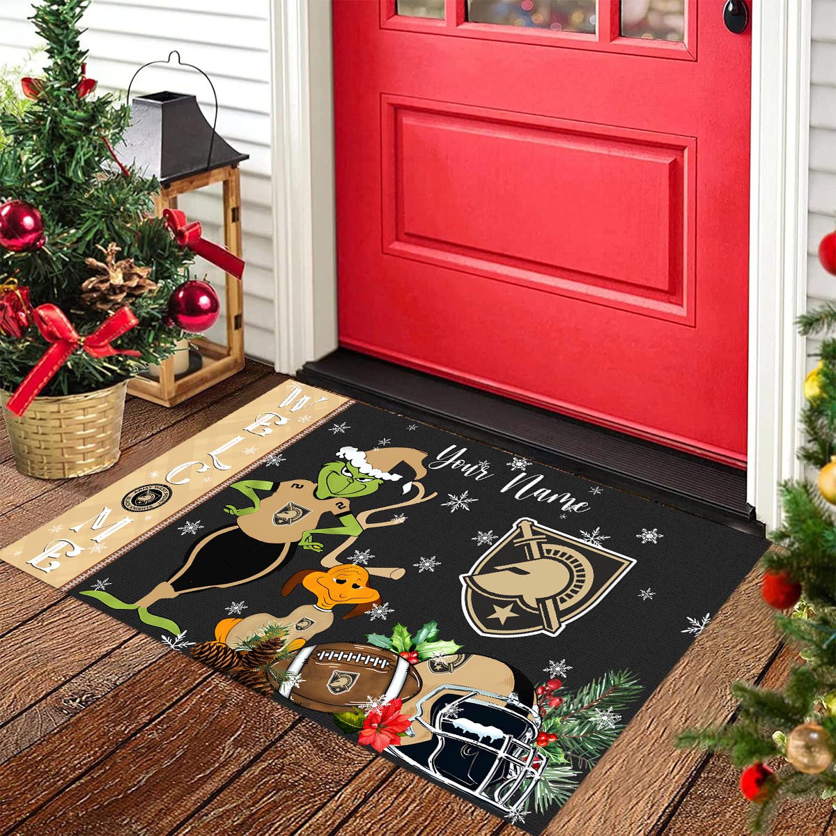 Army Black Knights Grinch Christmas Welcome Football Doormat - Famjoys Army Black Knights Grinch Christmas Welcome Football Doormat - Famjoys