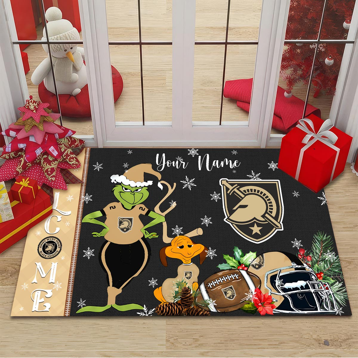 Army Black Knights Grinch Christmas Welcome Football Doormat - Famjoys Army Black Knights Grinch Christmas Welcome Football Doormat - Famjoys