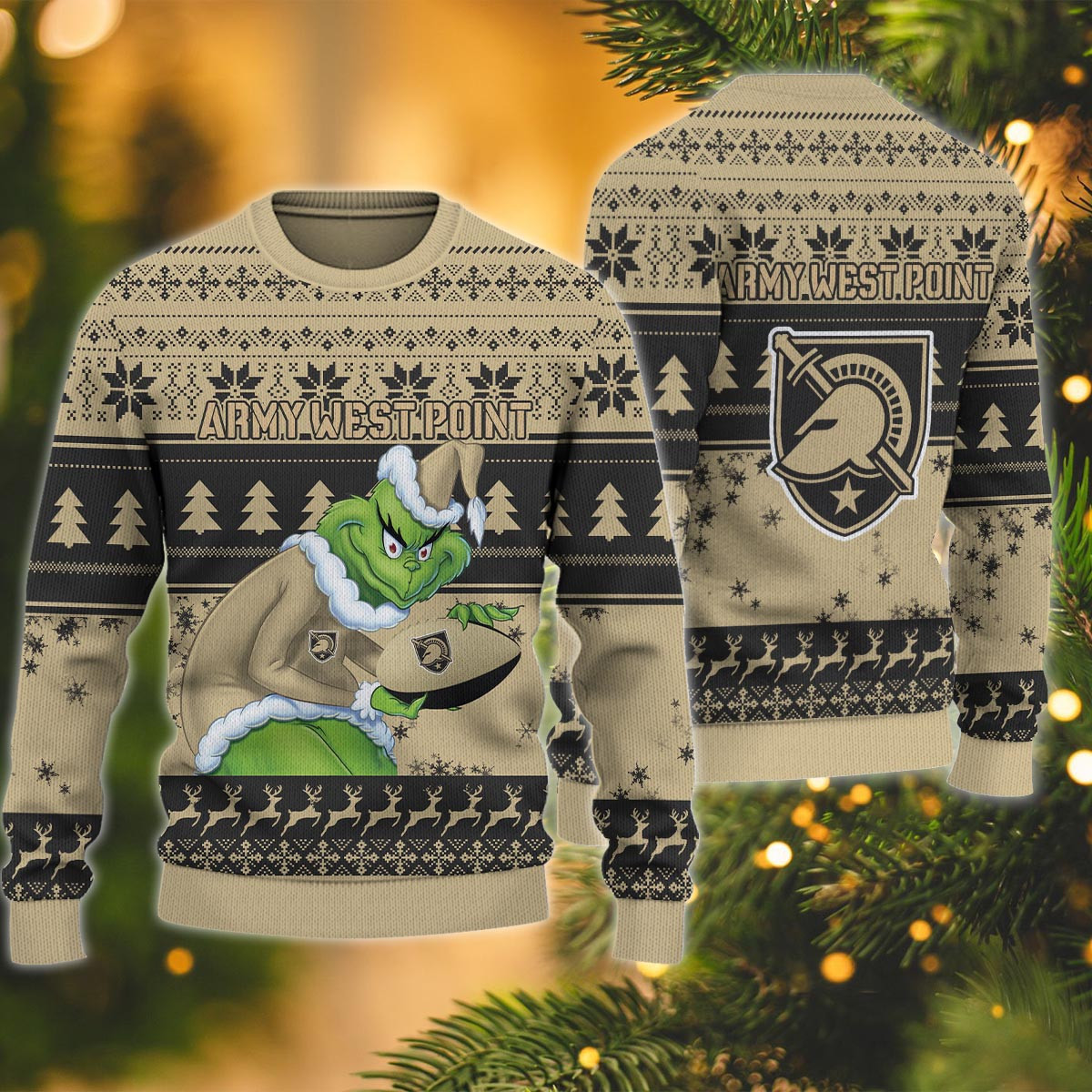 Army Black Knights Grinch Ugly Christmas Sweater - Famjoys Army Black Knights Grinch Ugly Christmas Sweater - Famjoys