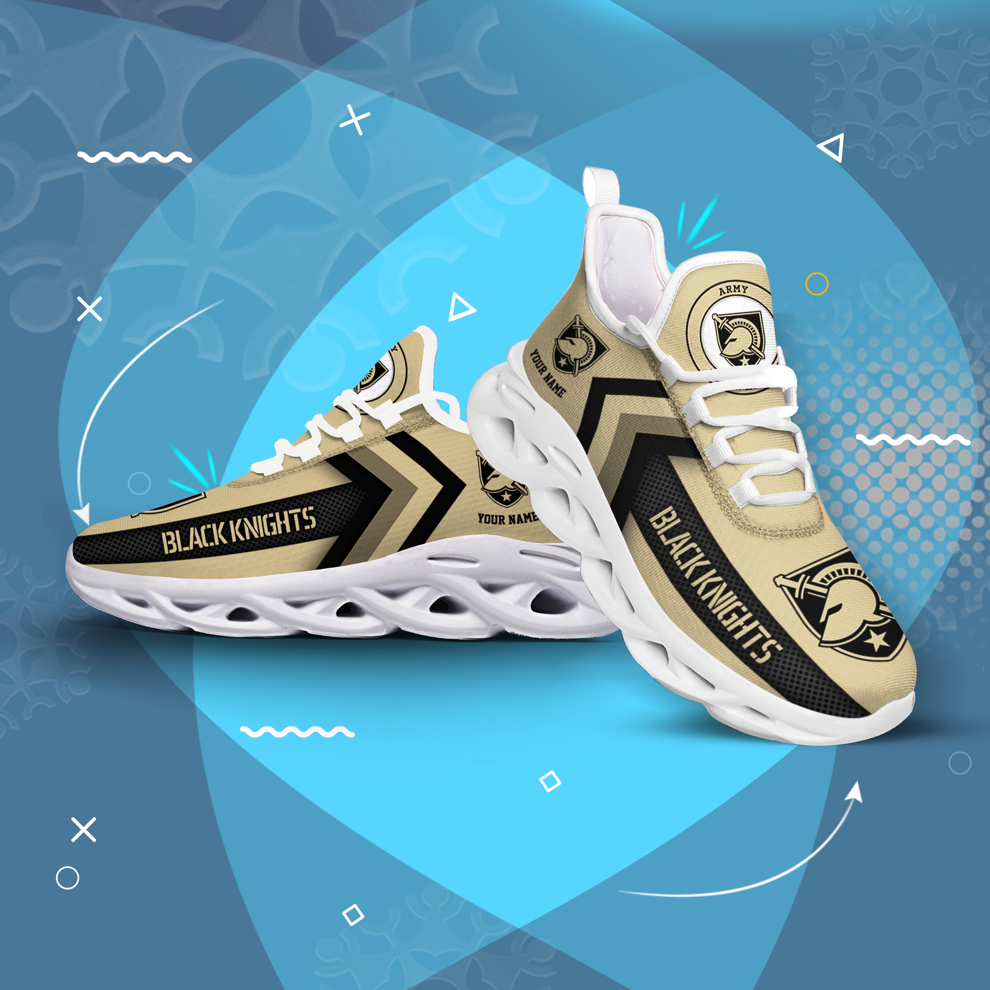 Army Black Knights Personalized Custom Name Max Soul Shoes DS003 - Famjoys Army Black Knights Personalized Custom Name Max Soul Shoes DS003 - Famjoys
