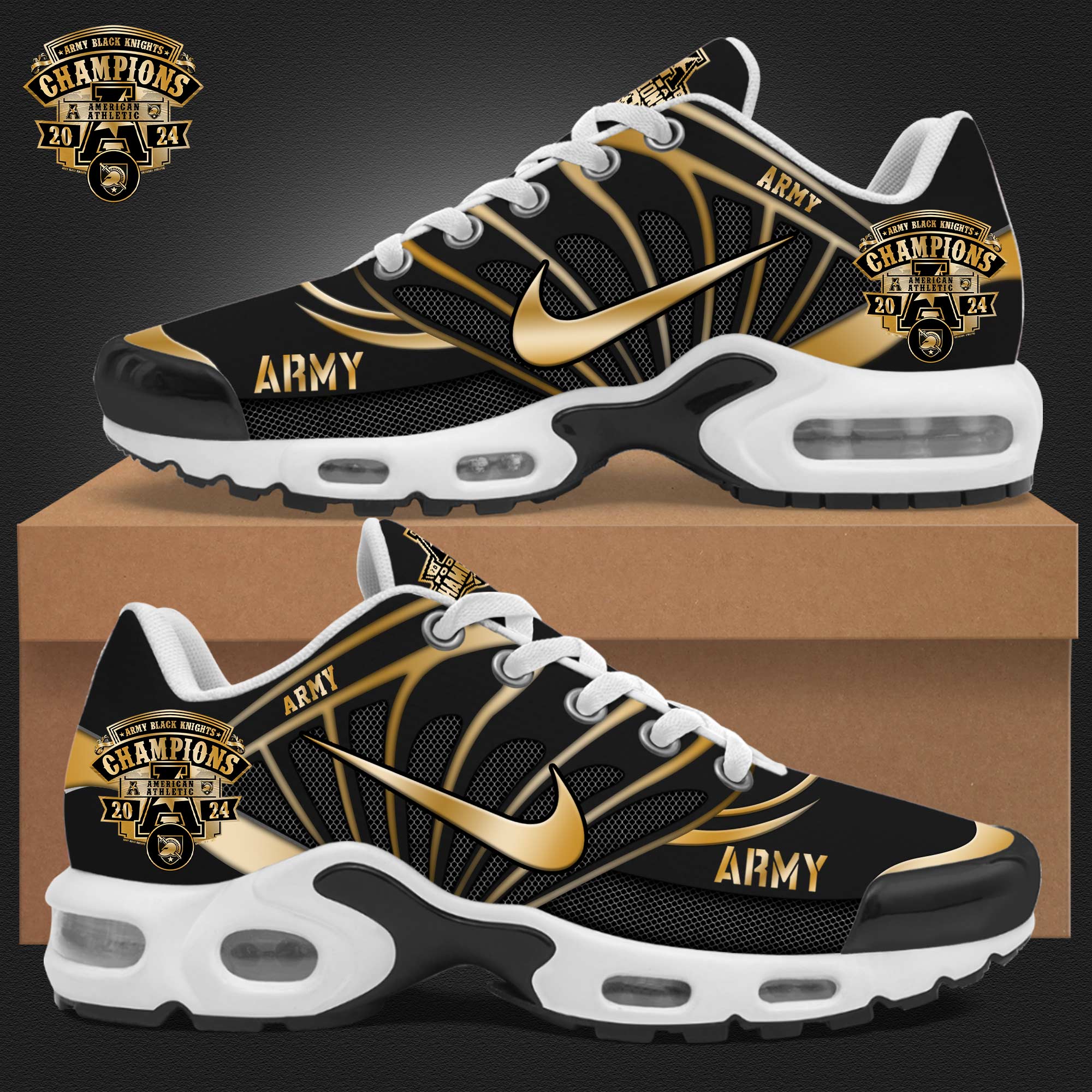 Army Football AAC Conference Champions Air Max Plus Sneakers - Famjoys Army Football AAC Conference Champions Air Max Plus Sneakers - Famjoys