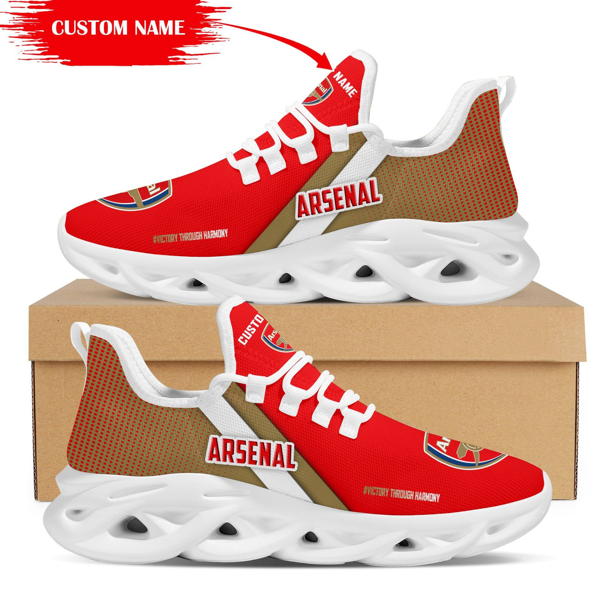 Arsenal Custom Personalized Max Soul Sneakers Shoes NHA - Famjoys Arsenal Custom Personalized Max Soul Sneakers Shoes NHA - Famjoys