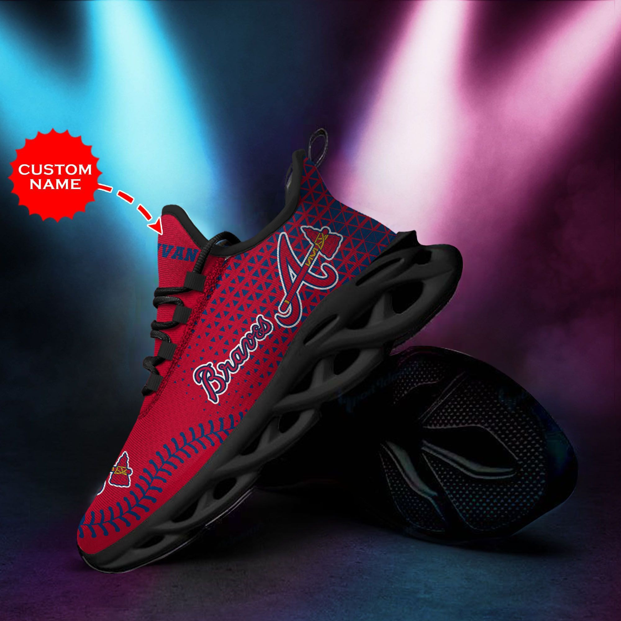 Atlanta Braves Custom Personalized Max Soul Sneakers Shoes - Famjoys Atlanta Braves Custom Personalized Max Soul Sneakers Shoes - Famjoys