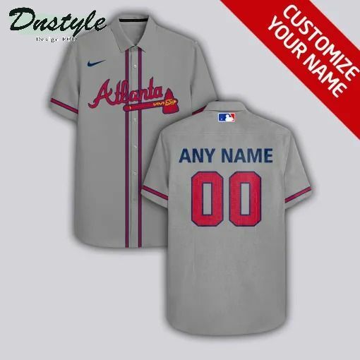 Atlanta Braves Personalized Grey Hawaiian Shirt - Famjoys Atlanta Braves Personalized Grey Hawaiian Shirt - Famjoys