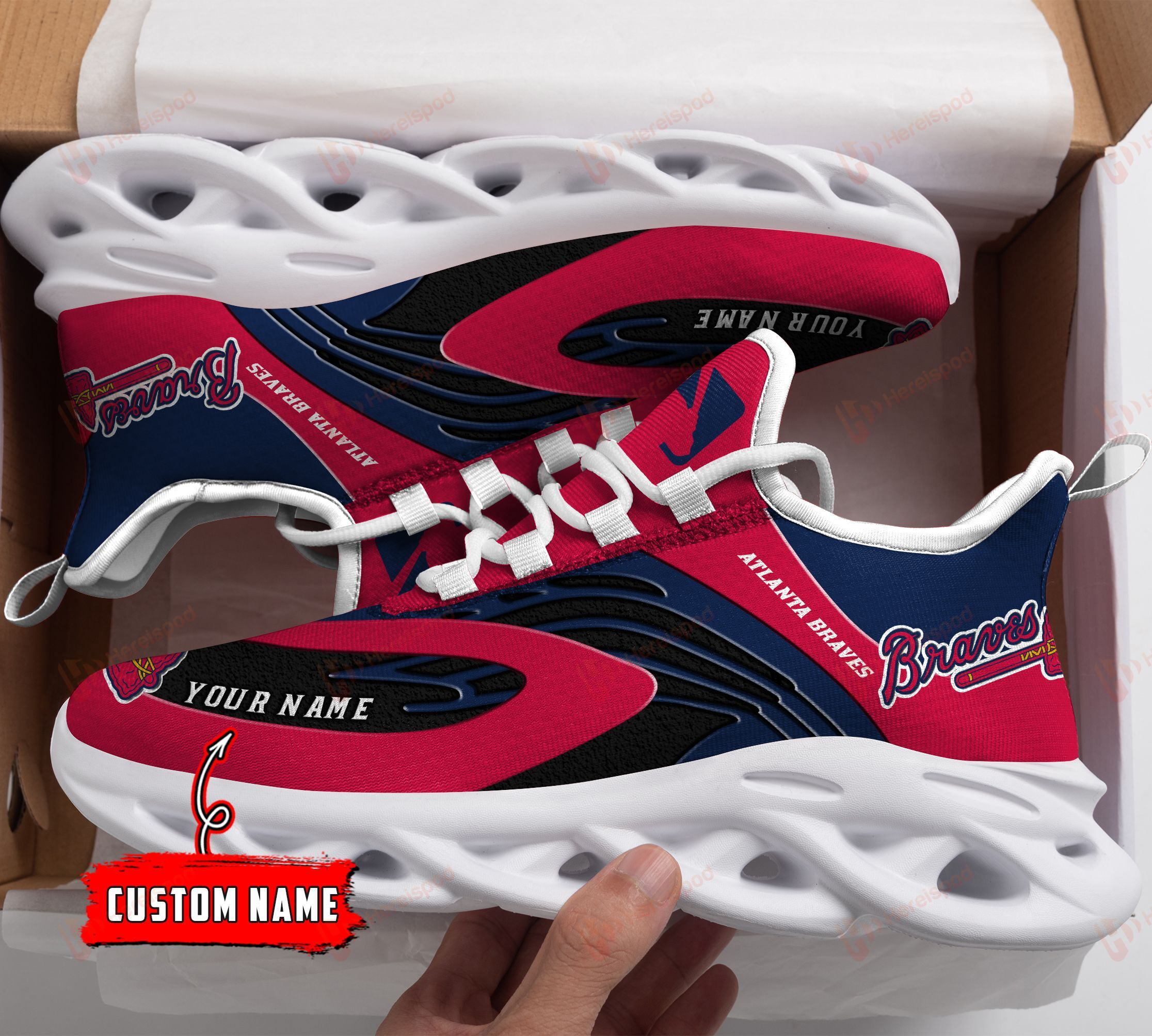 Atlanta Braves Personalized Max Soul Shoes THSM521100402 - Famjoys Atlanta Braves Personalized Max Soul Shoes THSM521100402 - Famjoys