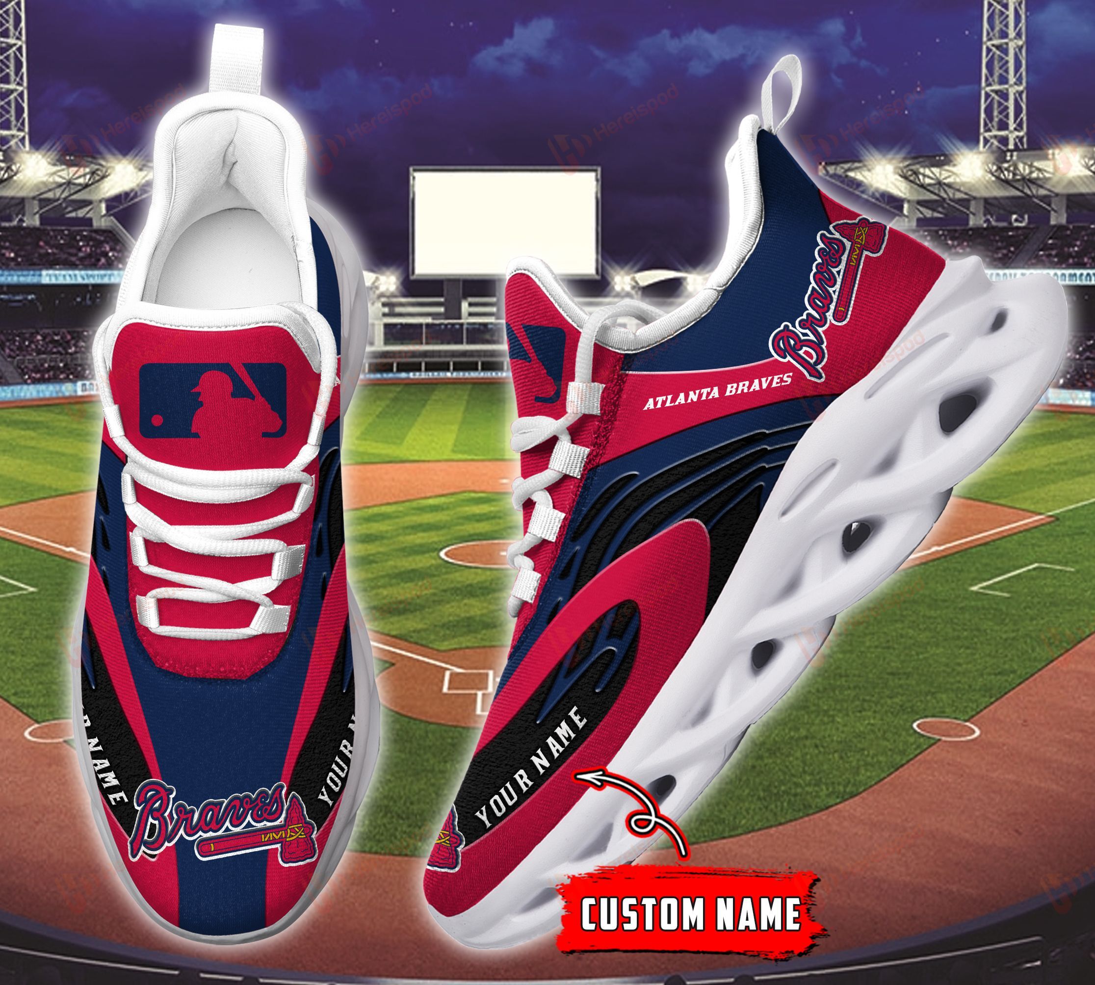 Atlanta Braves Personalized Max Soul Shoes THSM521100402 - Famjoys Atlanta Braves Personalized Max Soul Shoes THSM521100402 - Famjoys